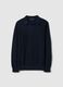 Regular fit blue pure cotton pullover with polo collar_0