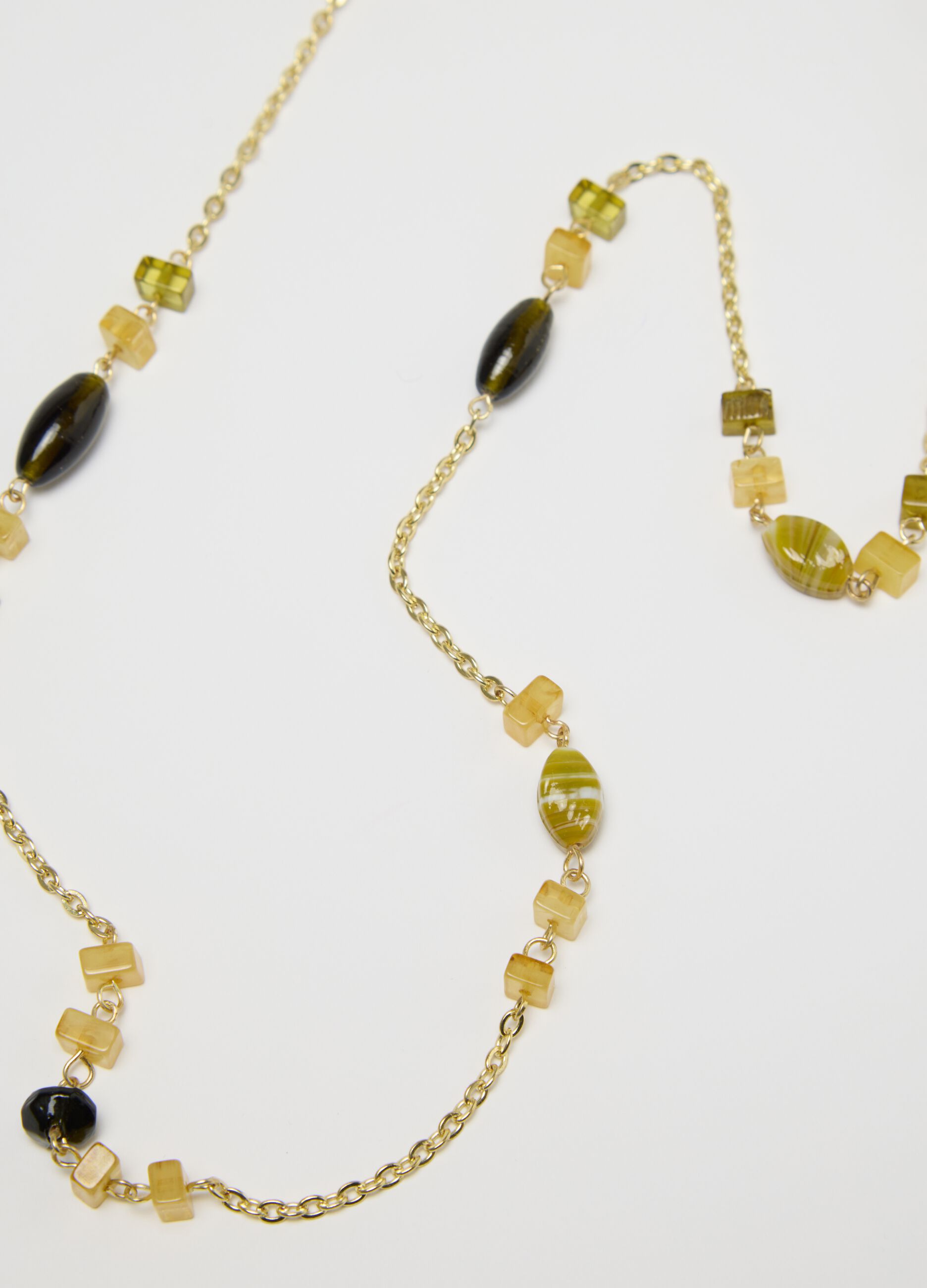 Long gold chain necklace with stones