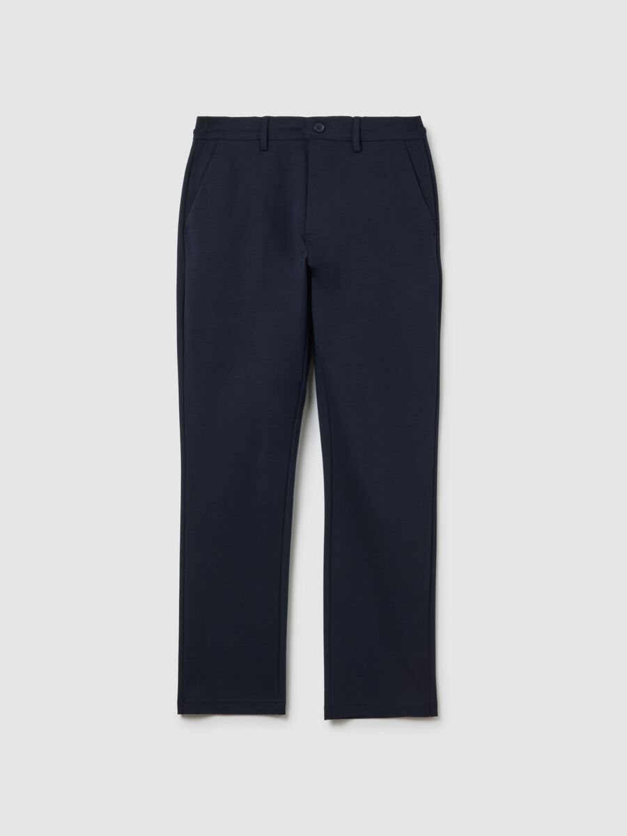 Blue cotton blend regular fit chino trousers_4