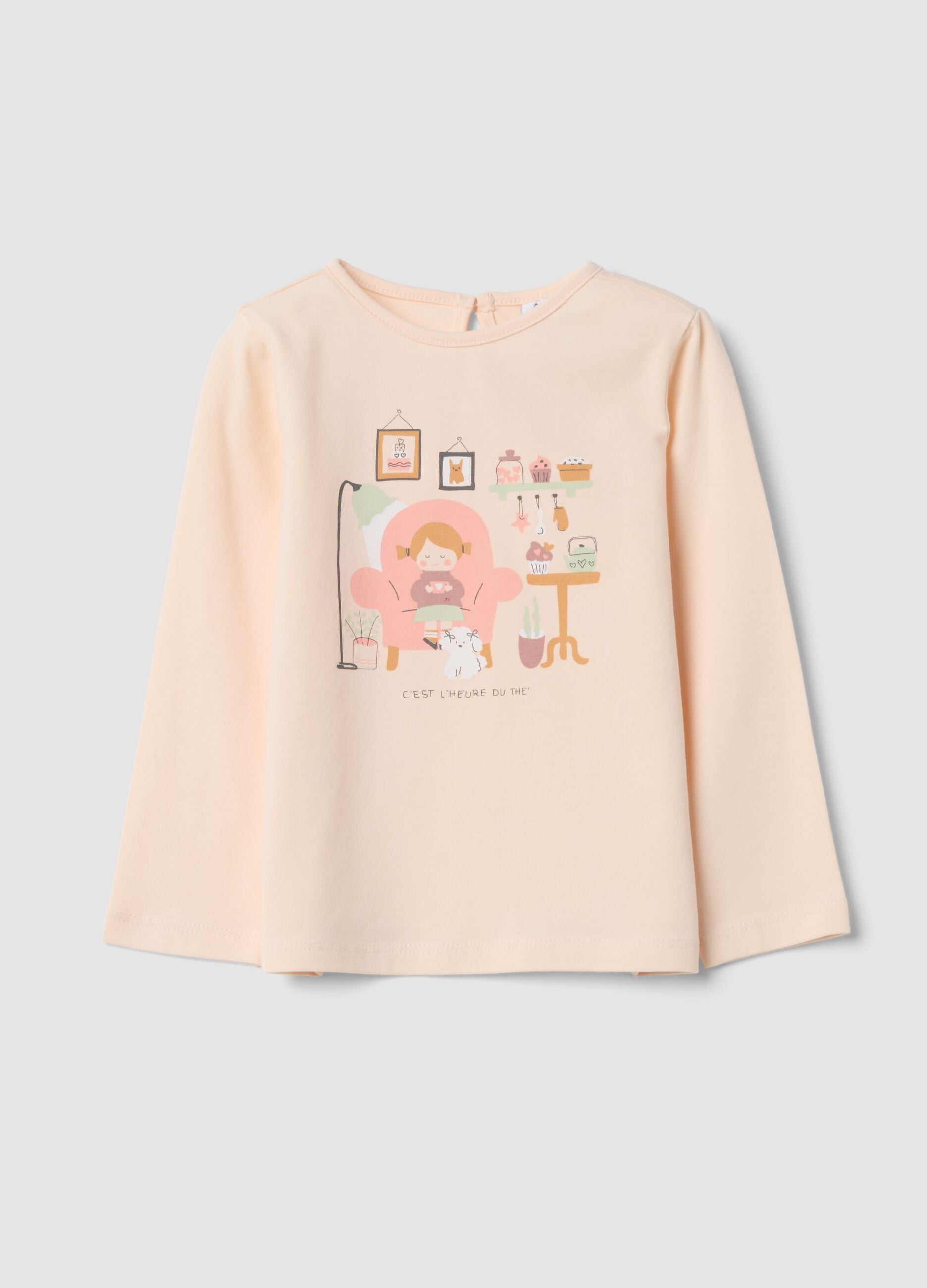 Maglietta rosa in cotone jersey organico elasticizzato con stampa regular fit