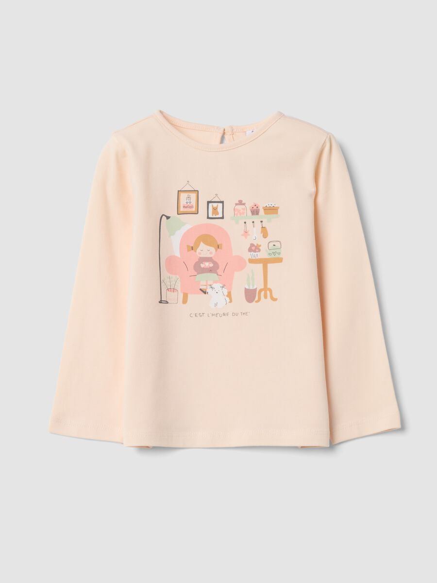 Pink organic stretch cotton jersey T-shirt with print, regular fit_0