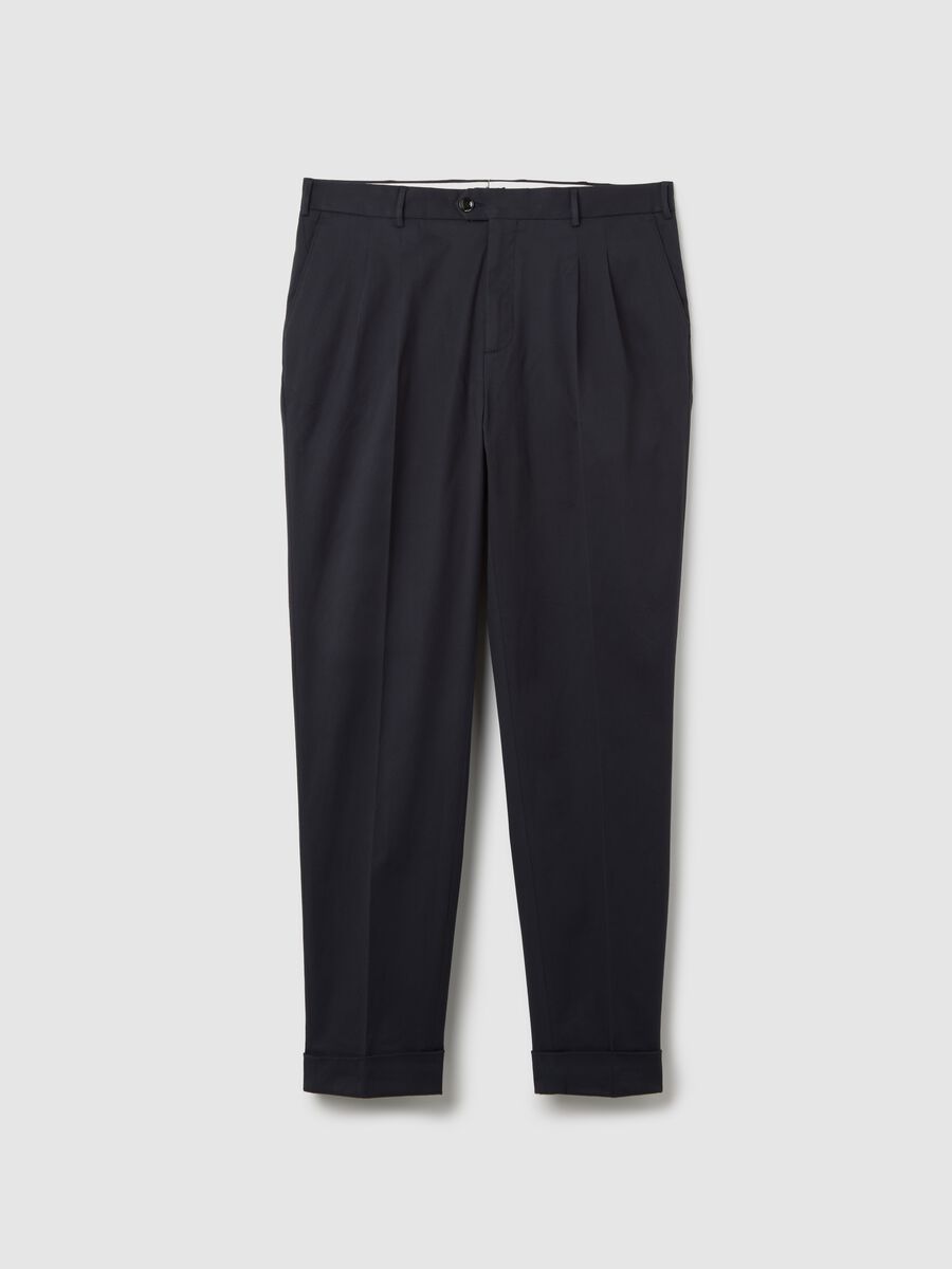 Men’s trousers in blue stretch cotton with carrot fit_4