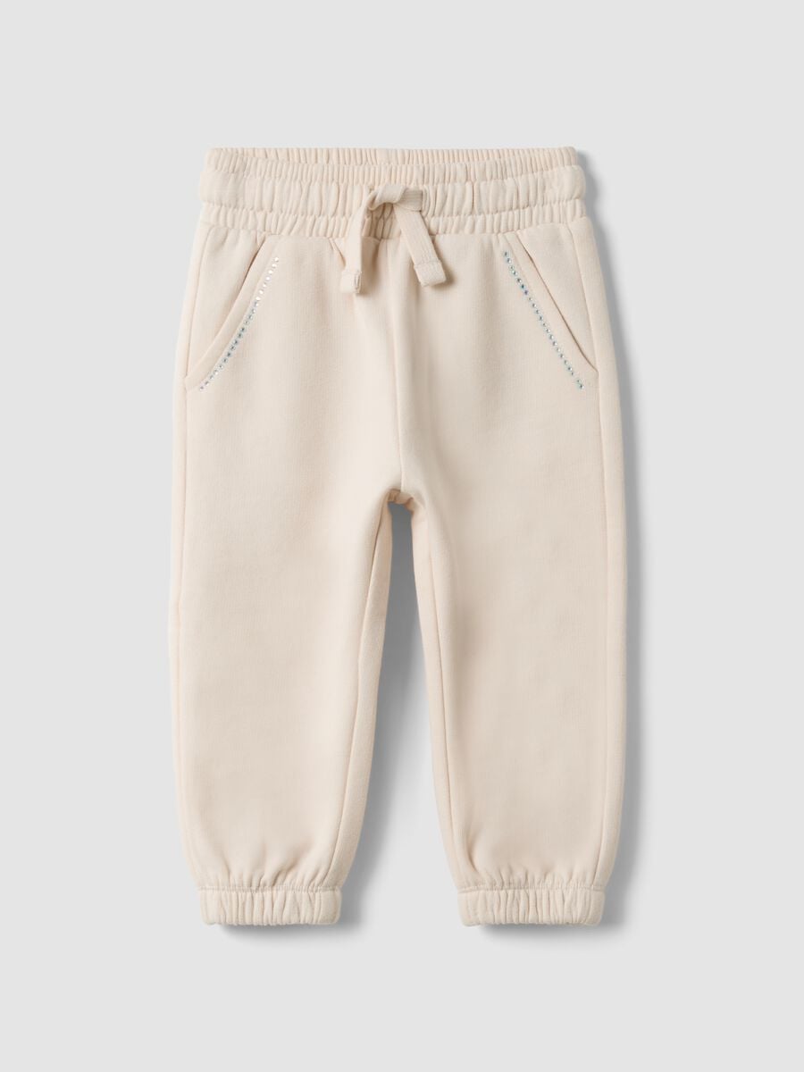 Pantaloni jogger beige in puro cotone_0