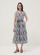 Blue stretch cotton midi dress with all-over print, regular fit_0