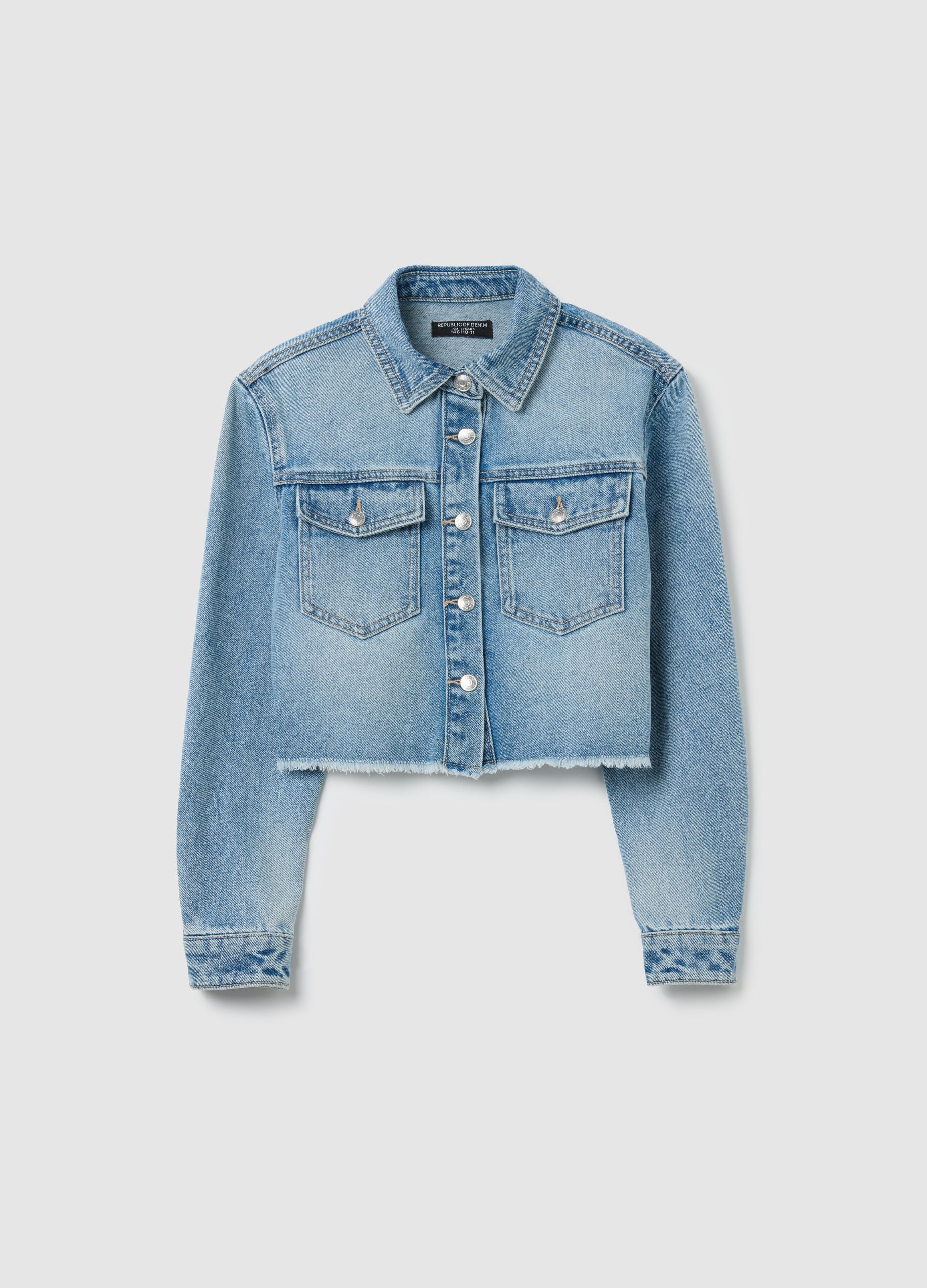 Girls' Regular Fit Denim Cropped Jacket