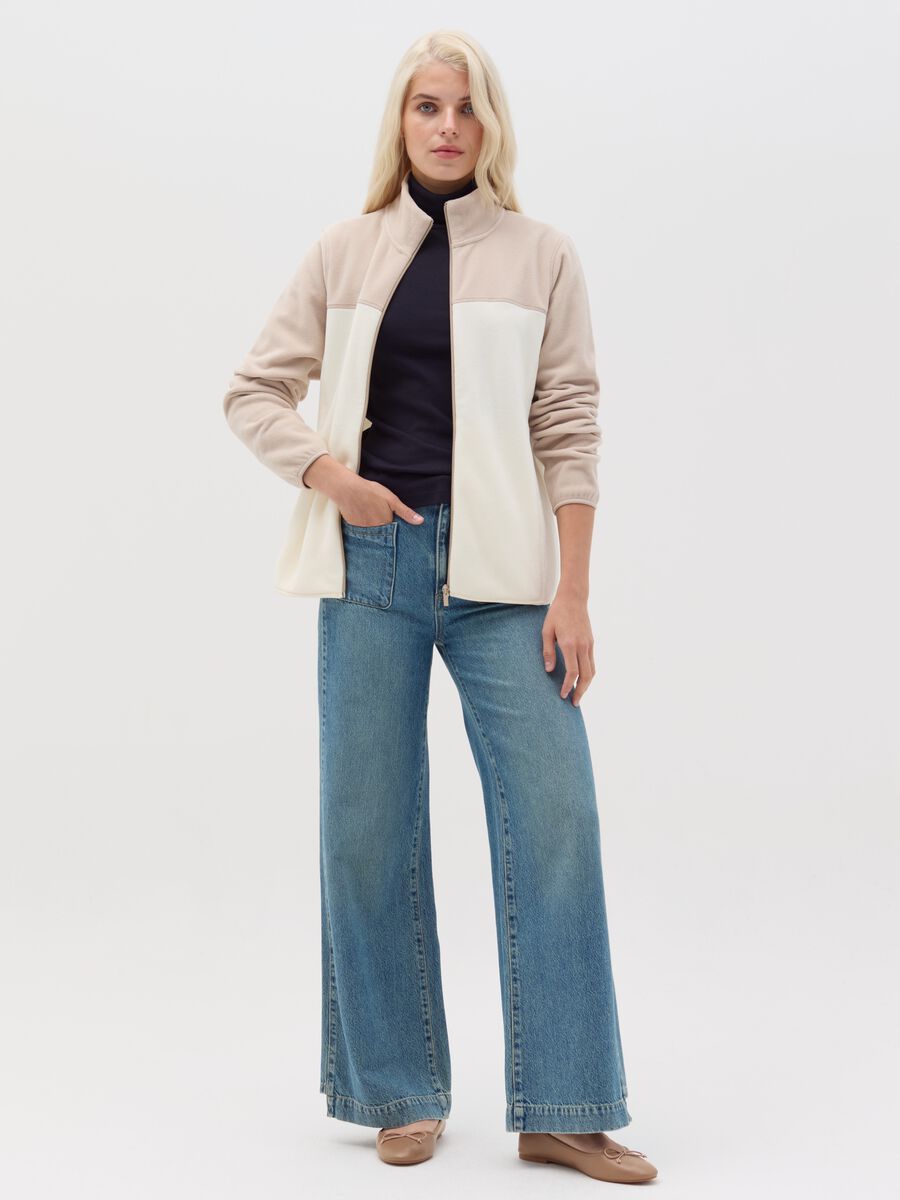 Full-zip sweatshirt in two-tone fleece with high neck_1