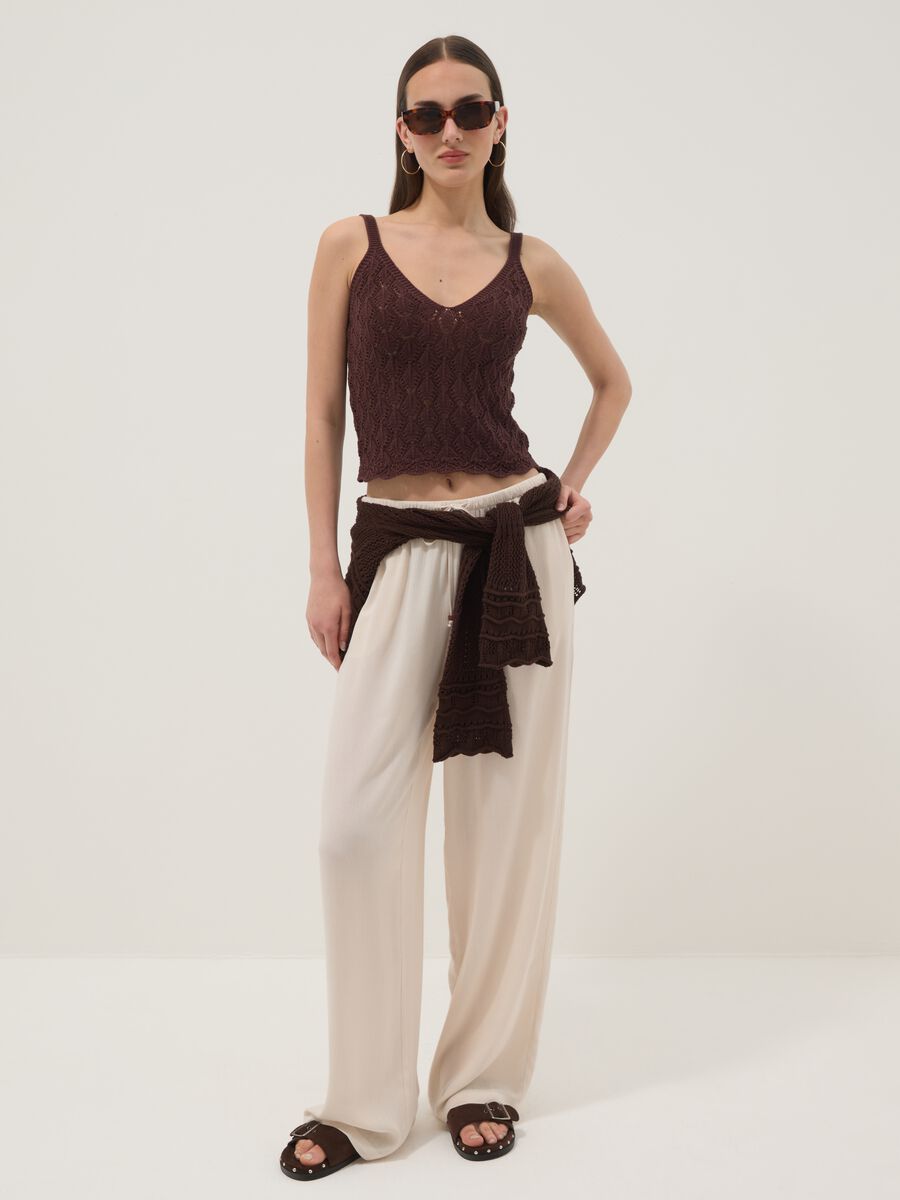 Beige palazzo trousers in pure viscose_0