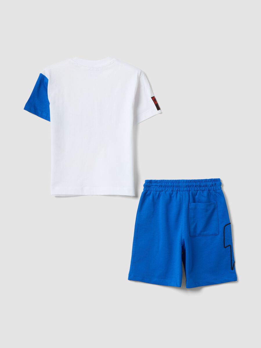 Set bianco e blu in puro cotone da bambino oversize fit con Sonic_1