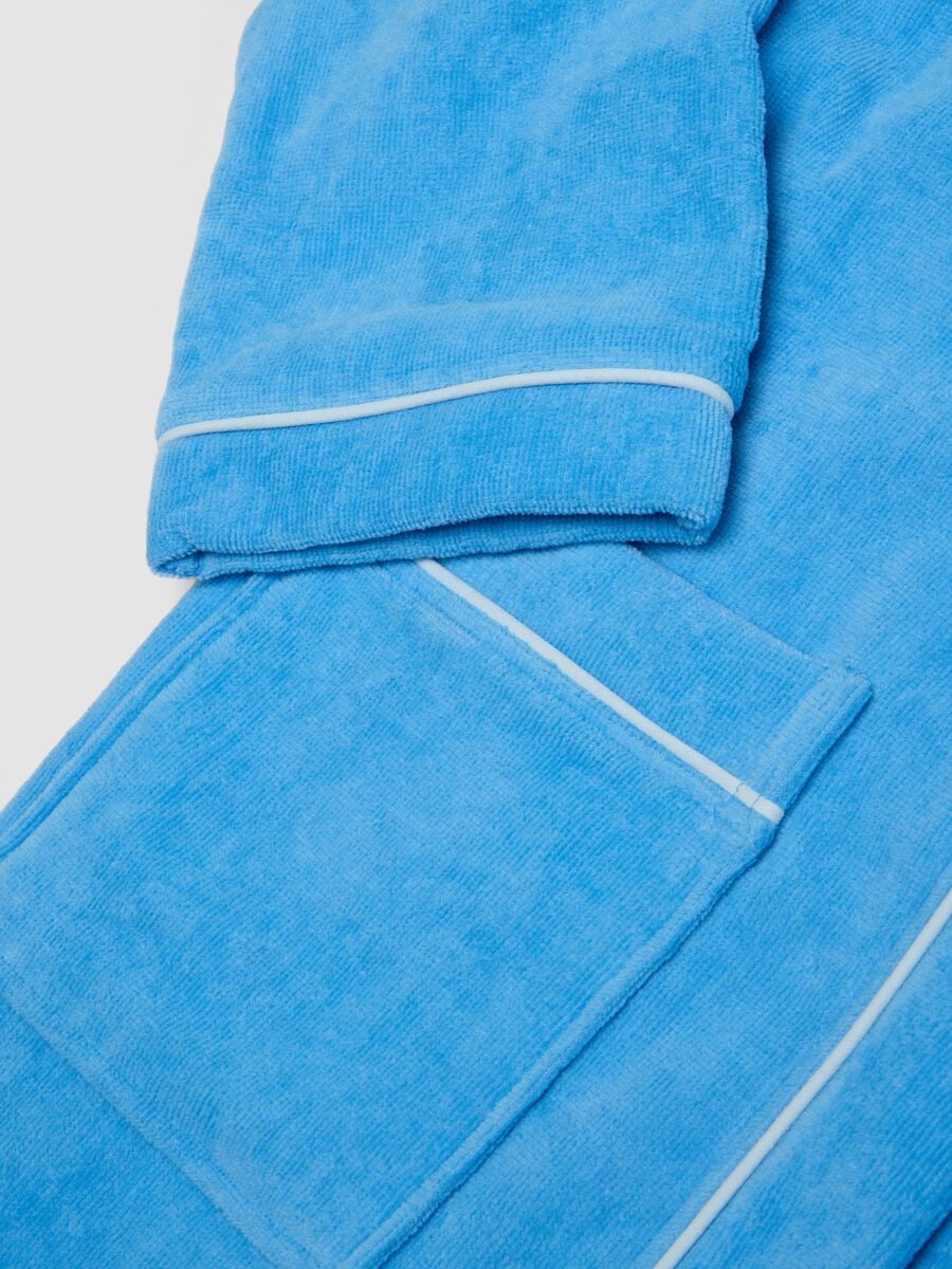 Accappatoio blu in puro cotone organico con cappuccio per bambino e ragazzo_3