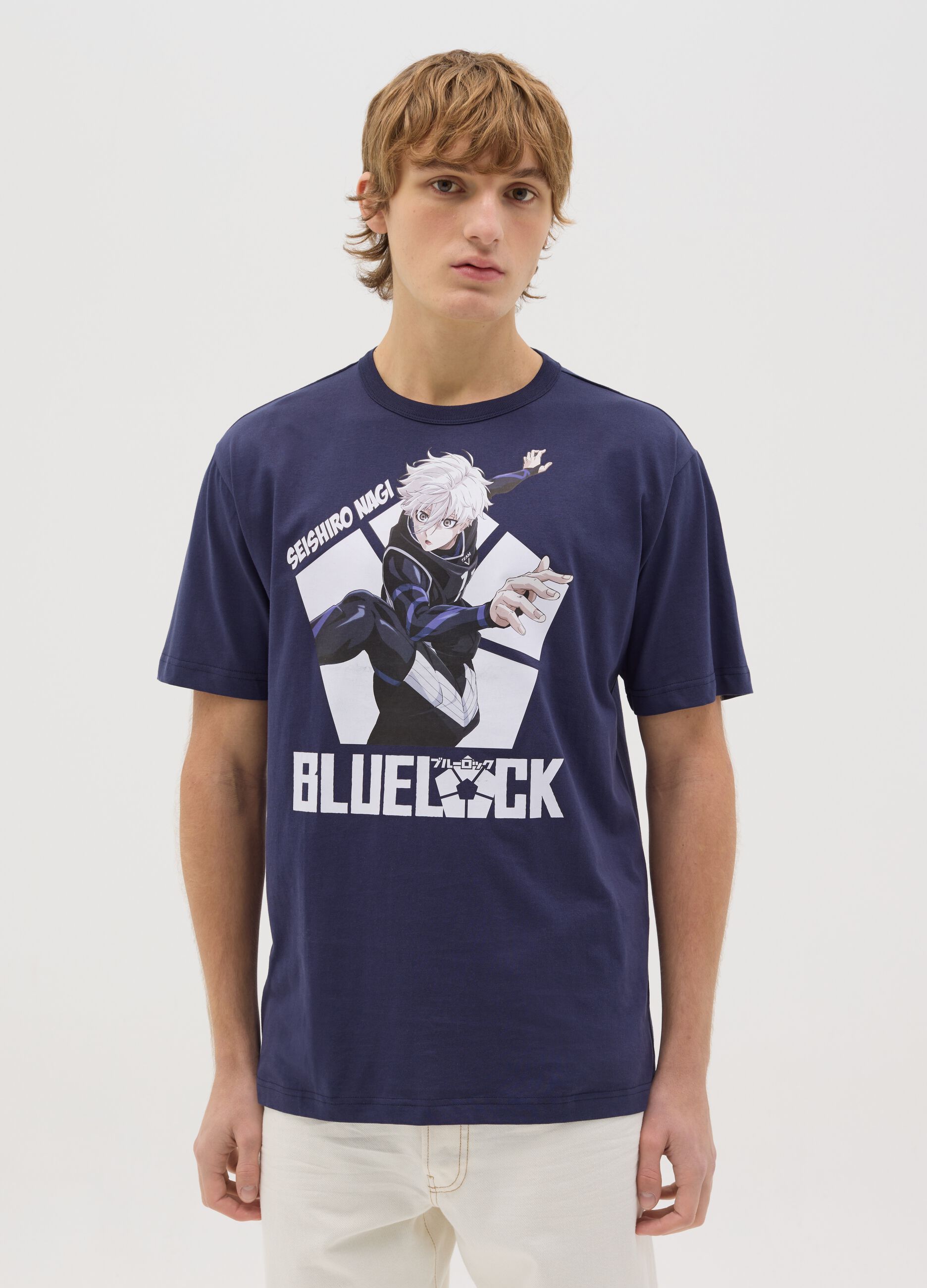 Blue T-shirt with Seishiro Nagi print