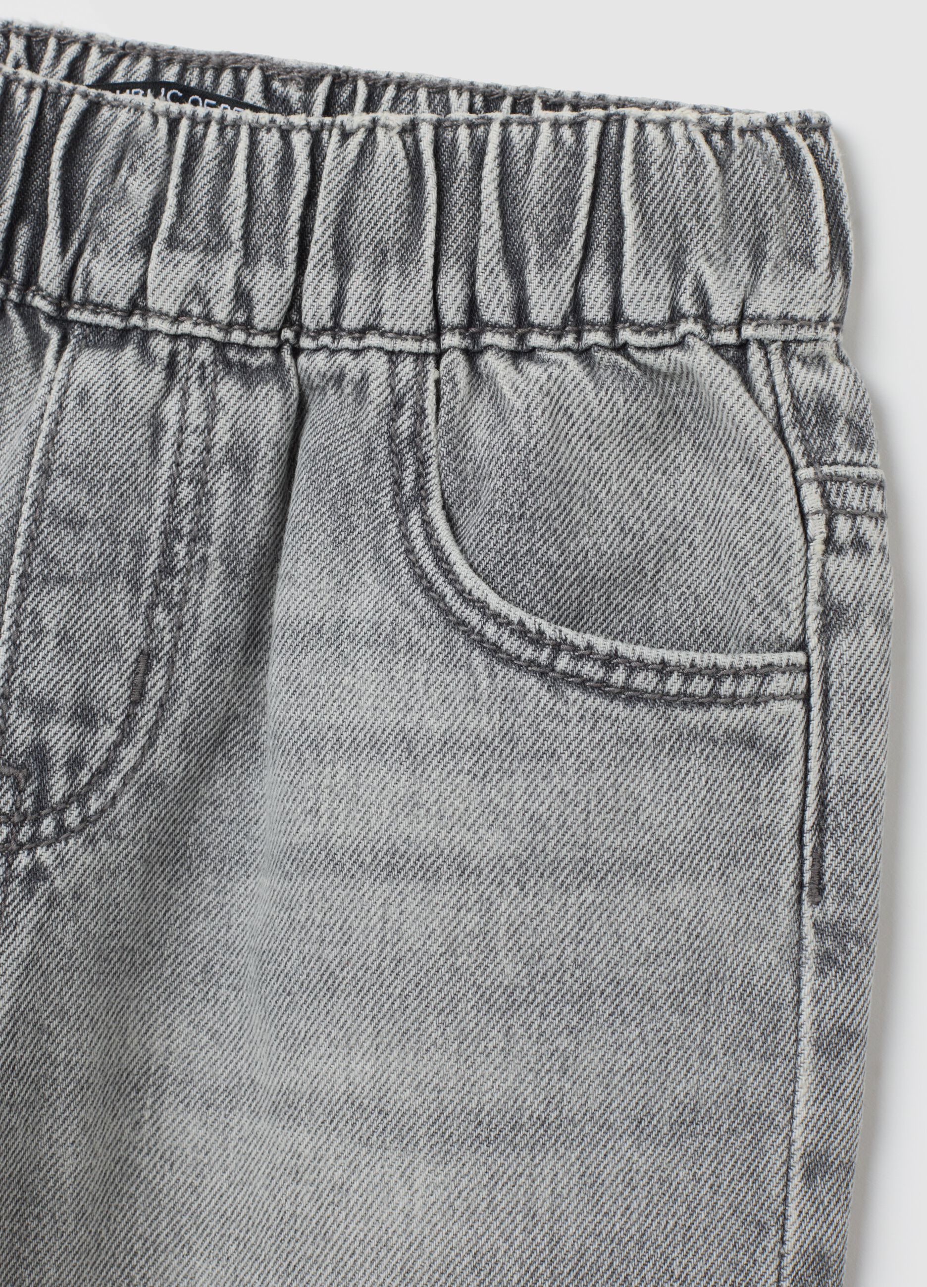 Jeans da bambina in puro cotone grigio wide leg