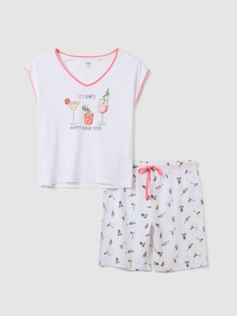 Women's White Pure Cotton Regular Fit Pyjama with Cocktail Print_4