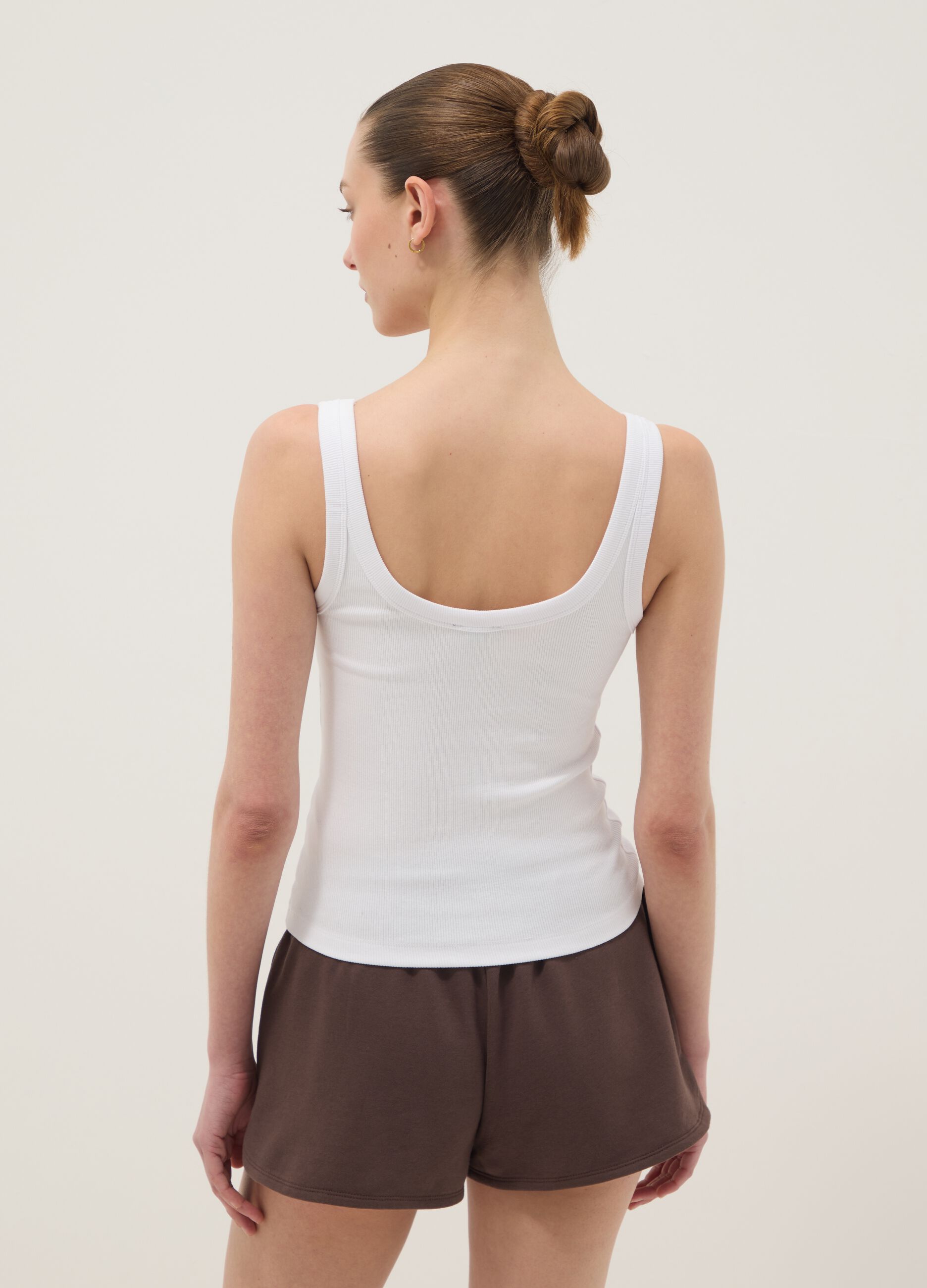 Canotta fitted in cotone elasticizzato bianco