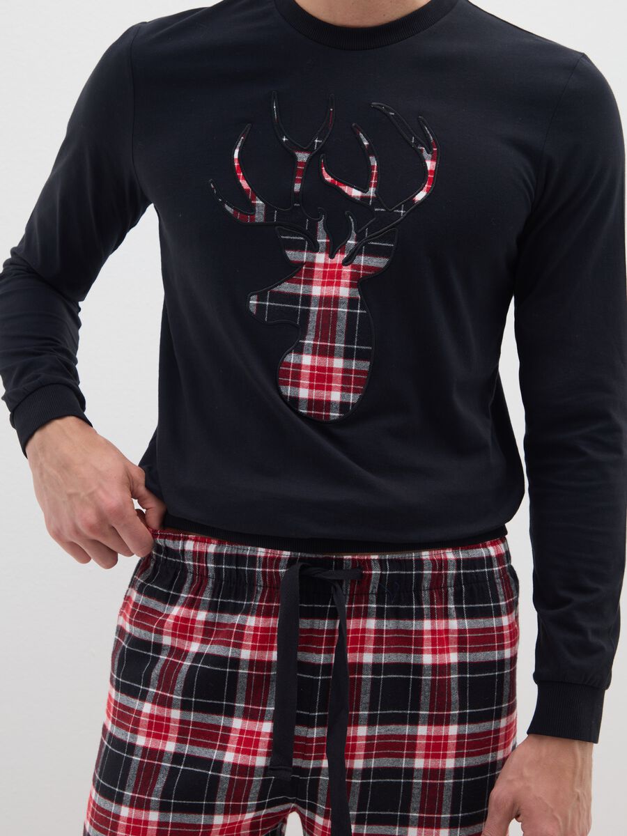 Multi-coloured check long pyjamas in pure cotton regular fit_3