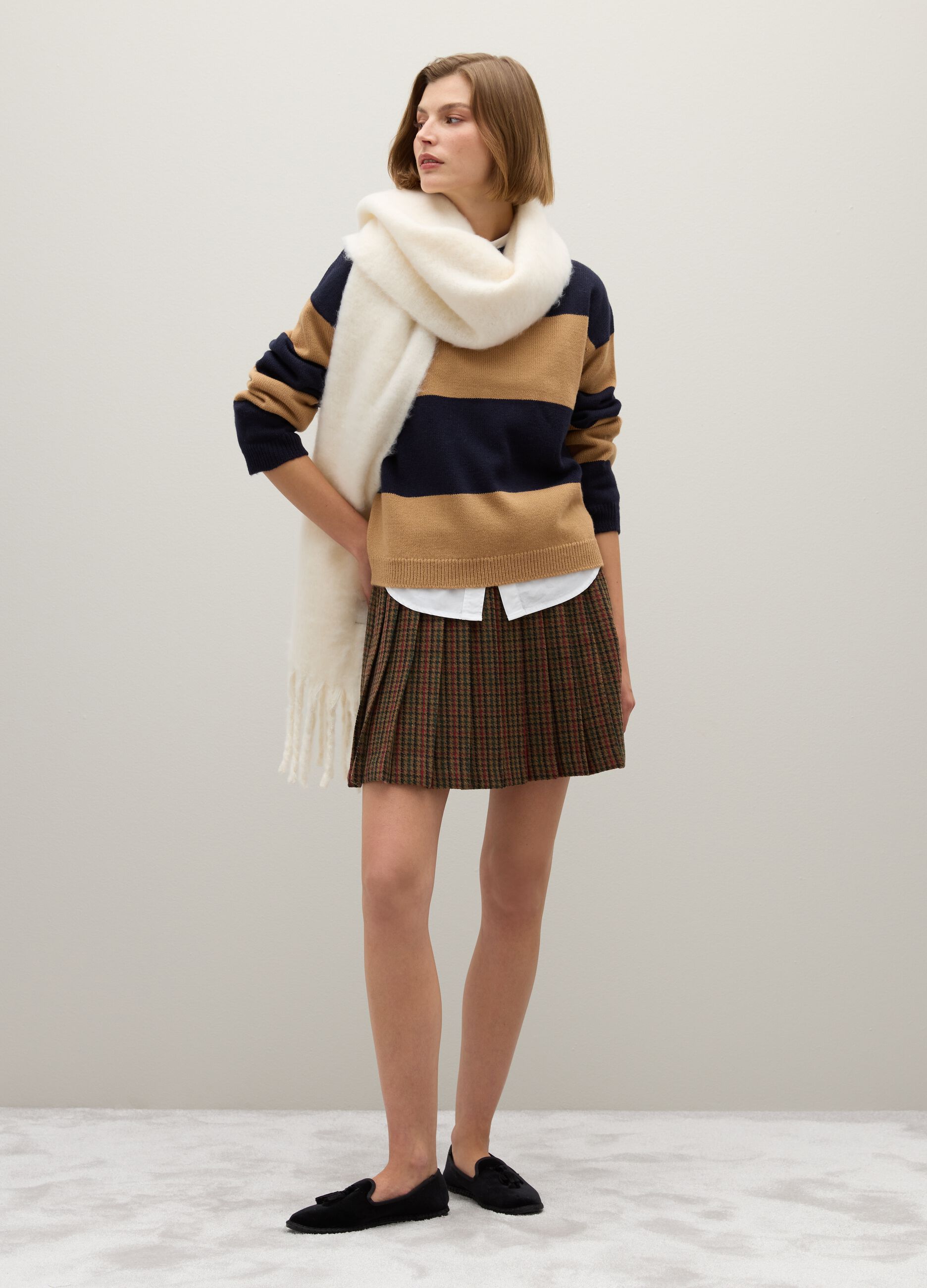 Blue and brown striped jumper