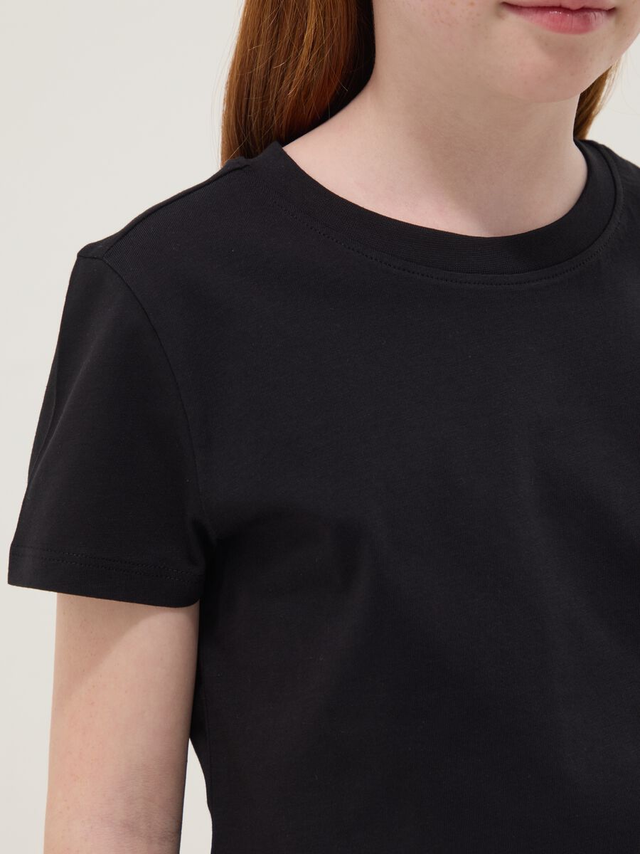 Girls&rsquo; black pure cotton regular-fit T-shirt_2