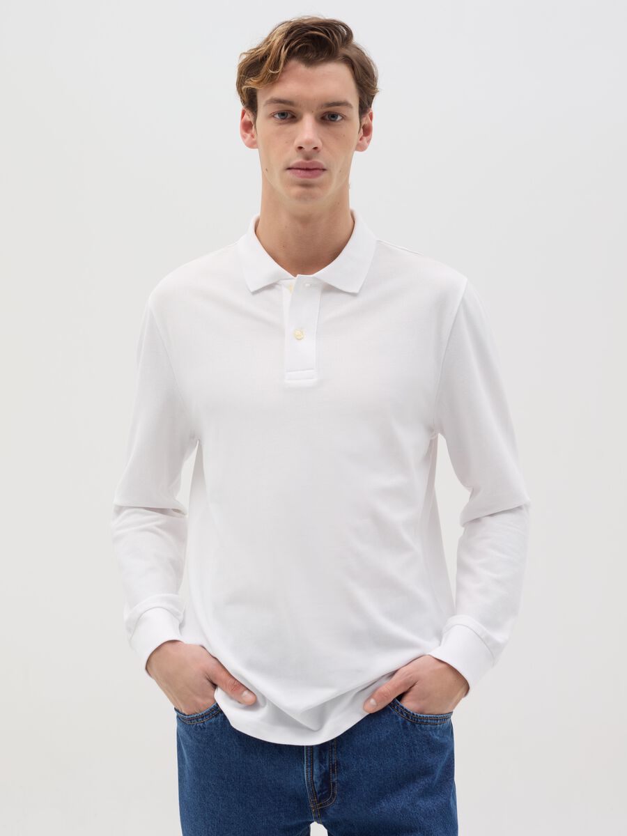 Long-sleeved polo shirt in organic cotton_0
