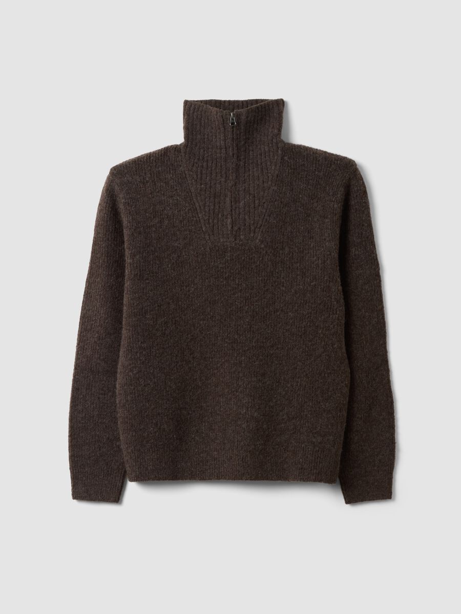 Half zip marrone in lana elasticizzata regular fit_0