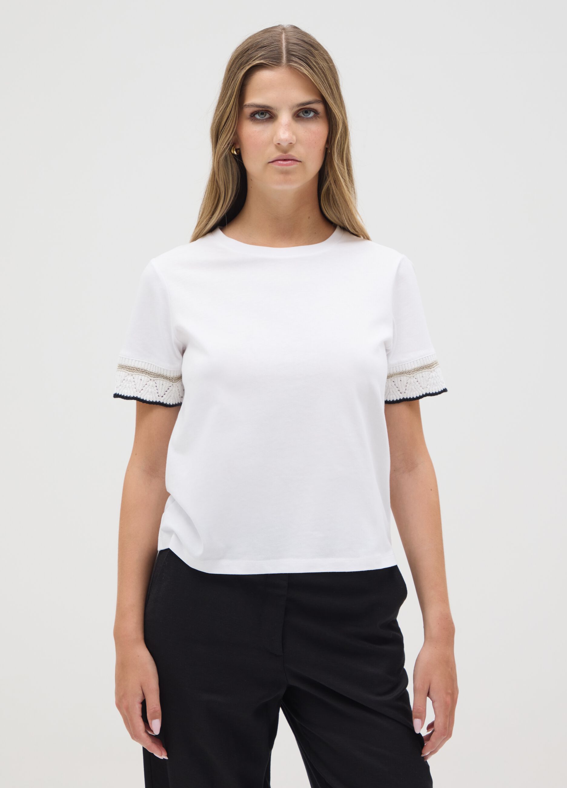T-shirt da donna in puro cotone bianca regular fit