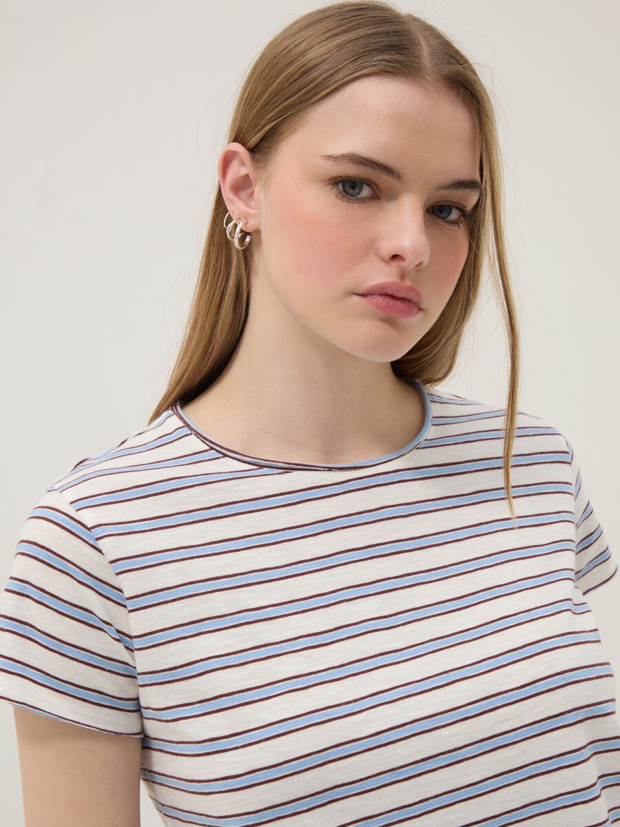 Regular-fit multicolour striped pure cotton short-sleeve T-shirt_0
