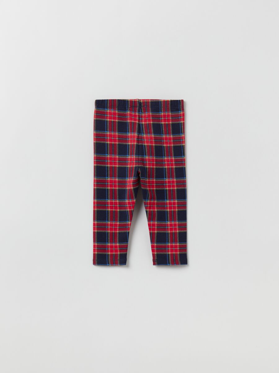 Leggings in cotone stretch con fantasia tartan_1
