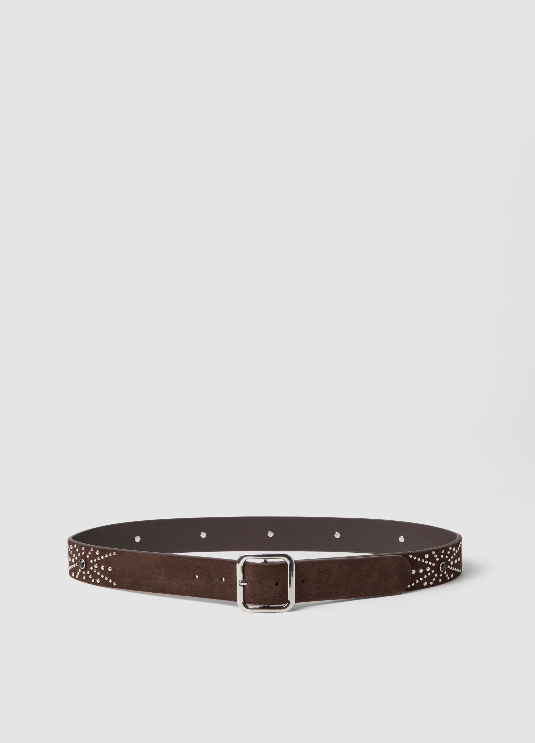 Brown Genuine Leather Studded Belt