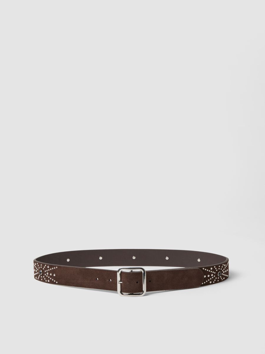 Brown Genuine Leather Studded Belt_0