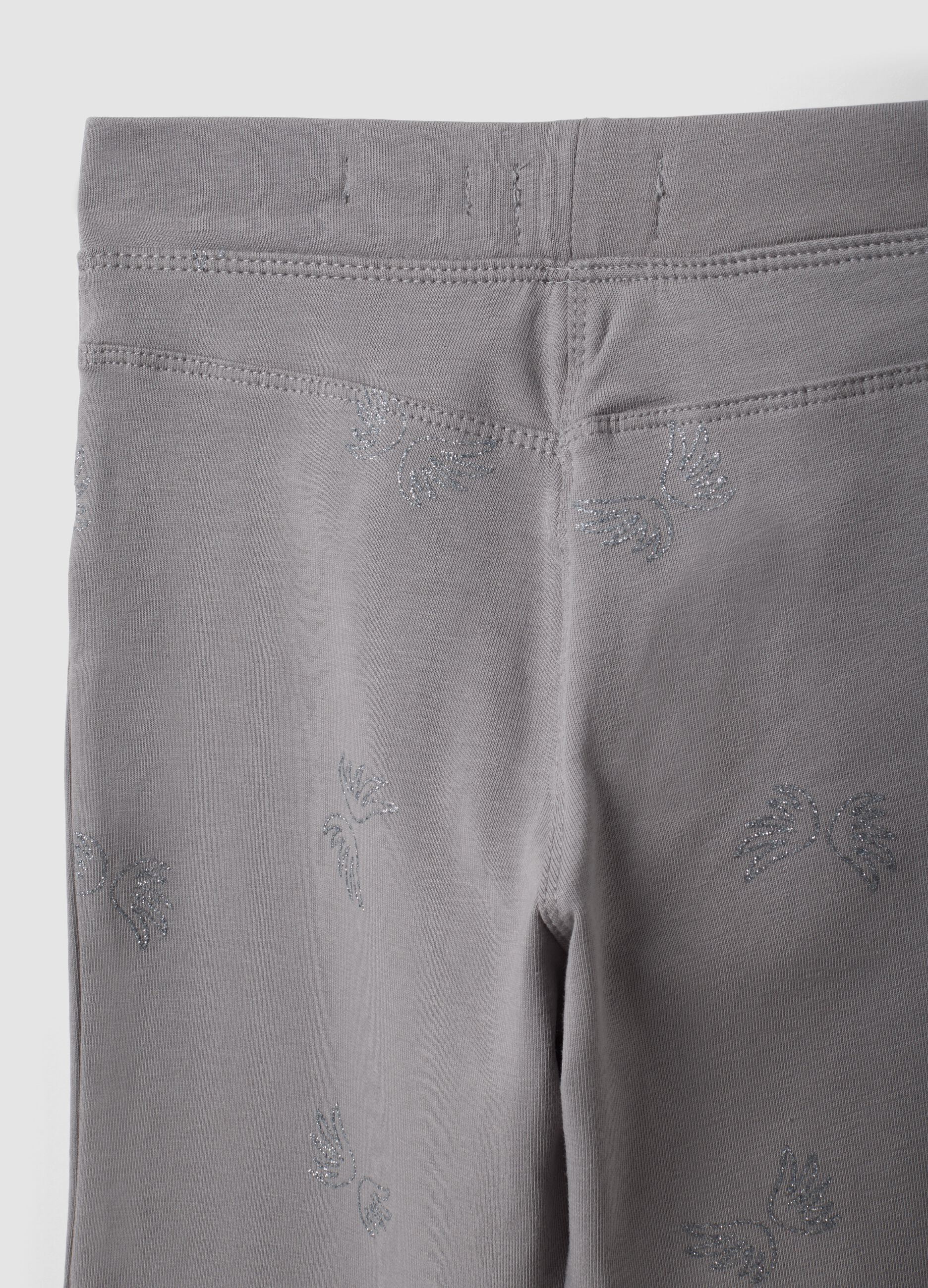Grey flared treggings in stretch organic cotton with glitter wings