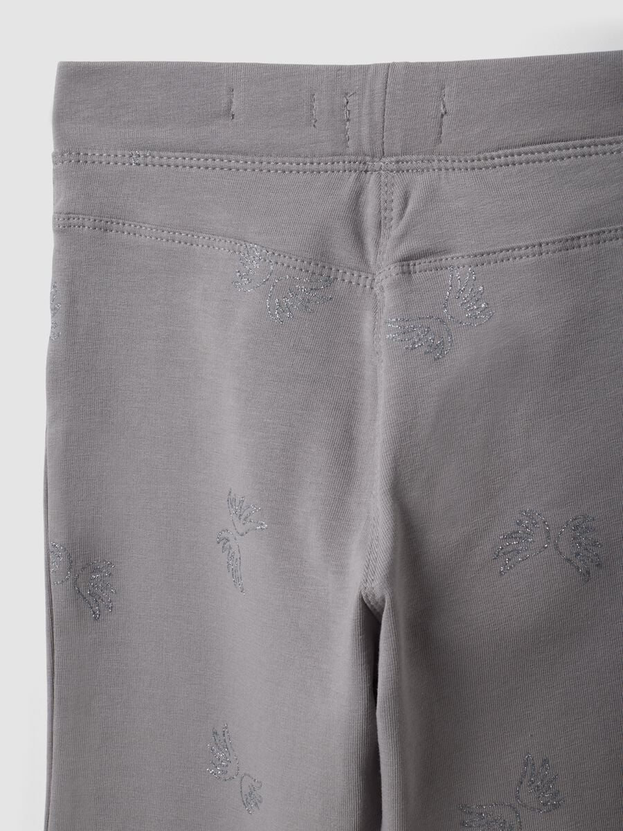 Grey flared treggings in stretch organic cotton with glitter wings_3