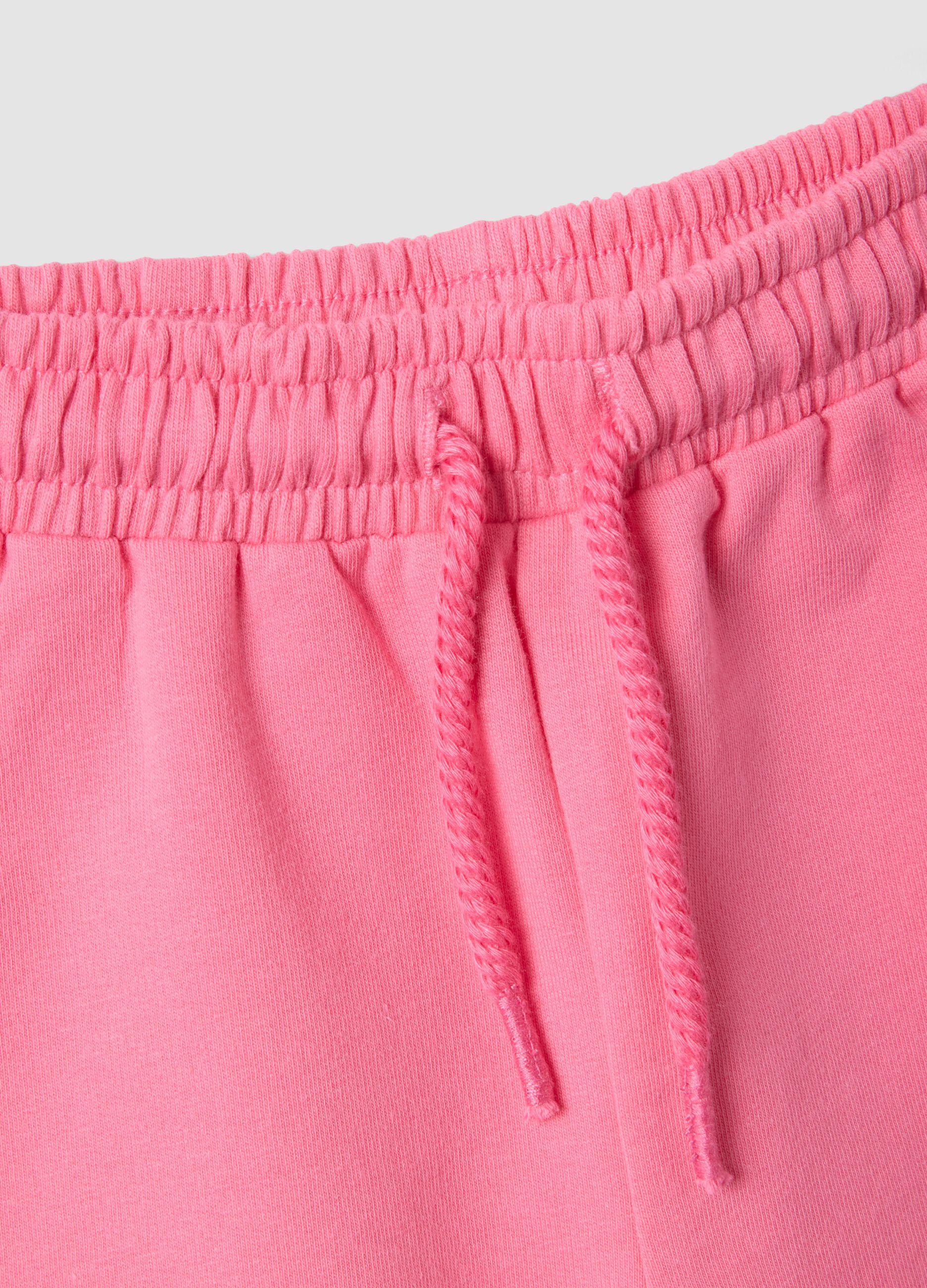 White and pink stretch cotton set with T-shirt and shorts