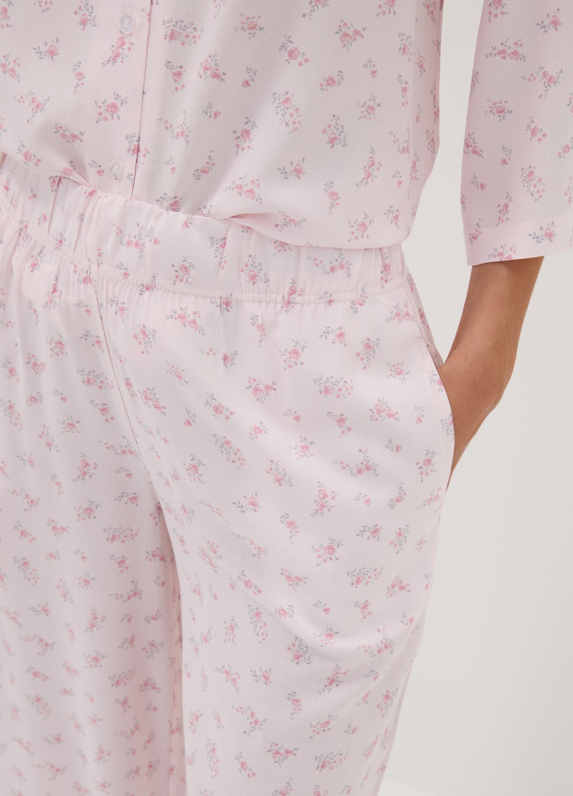 Pink pure viscose floral print pyjama trousers