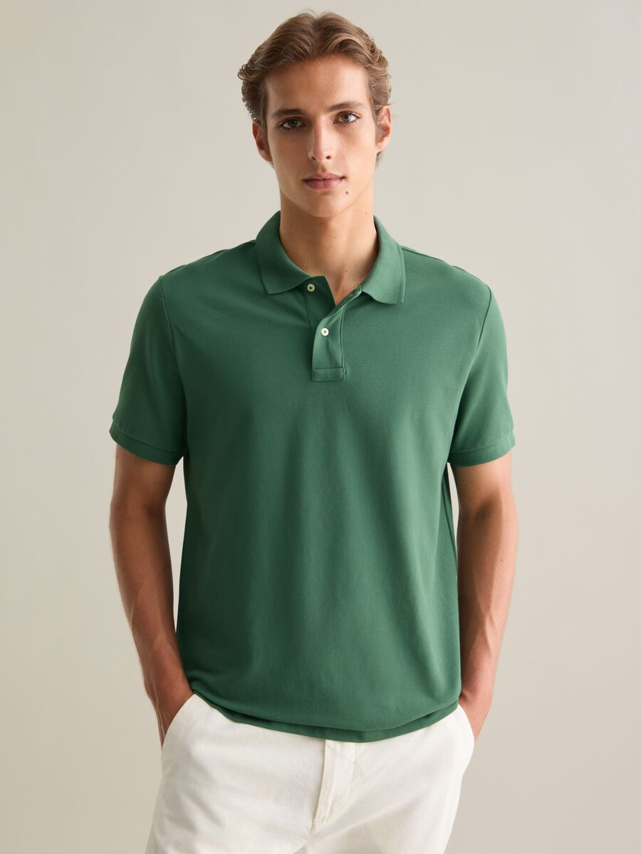Men's green pure cotton polo, regular fit with a classic collar_0