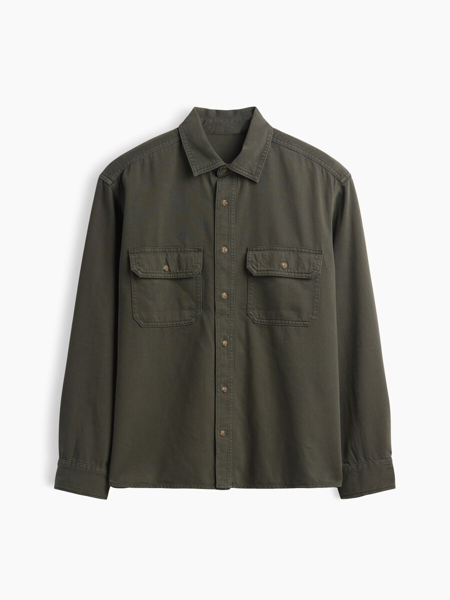 Camicia verde in misto cotone e lyocell con tasche_4