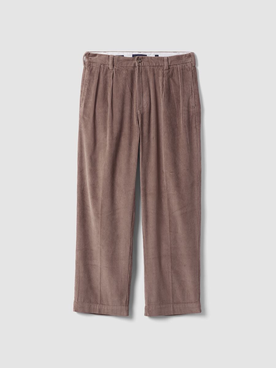 Pantaloni marroni in puro cotone a coste baggy fit_4