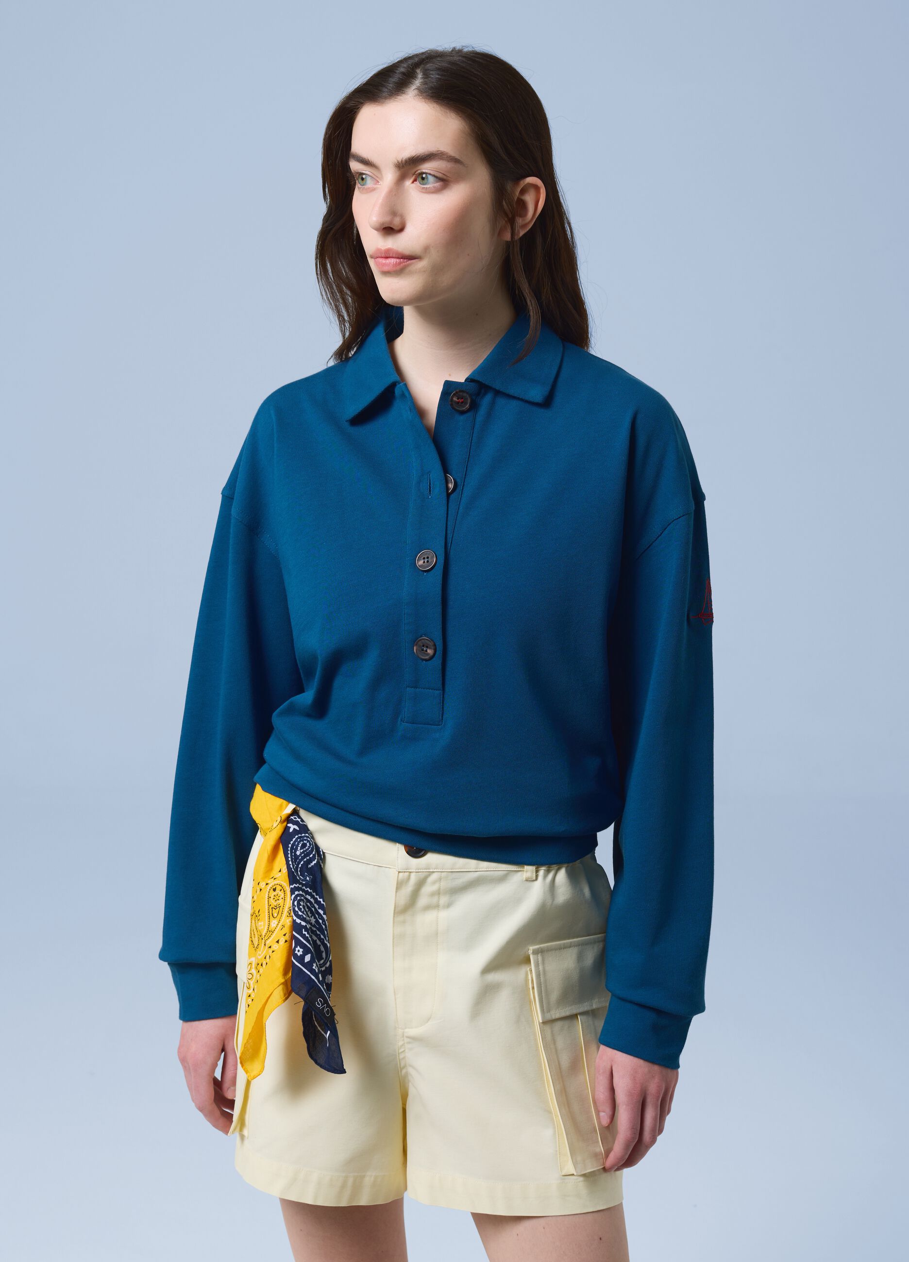 ALTAVIA SAILING blue long-sleeve polo shirt in pure cotton