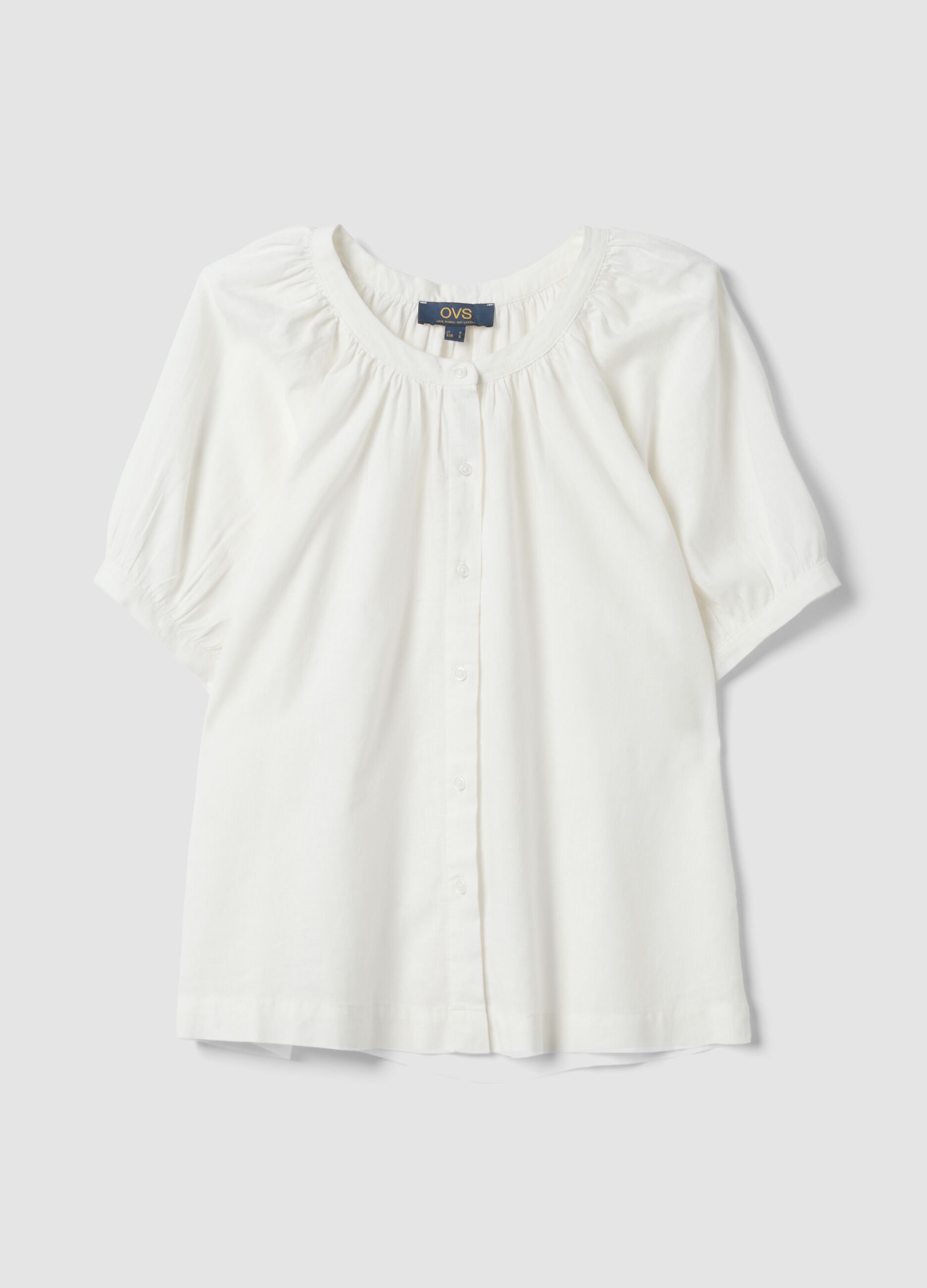 White linen blend regular fit shirt with Mandarin collar