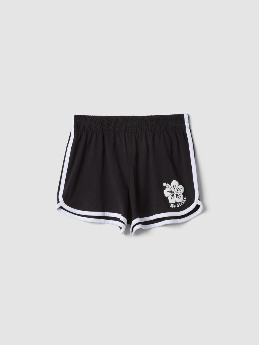 Shorts neri in puro cotone da ragazza slim fit con profili bianchi_0