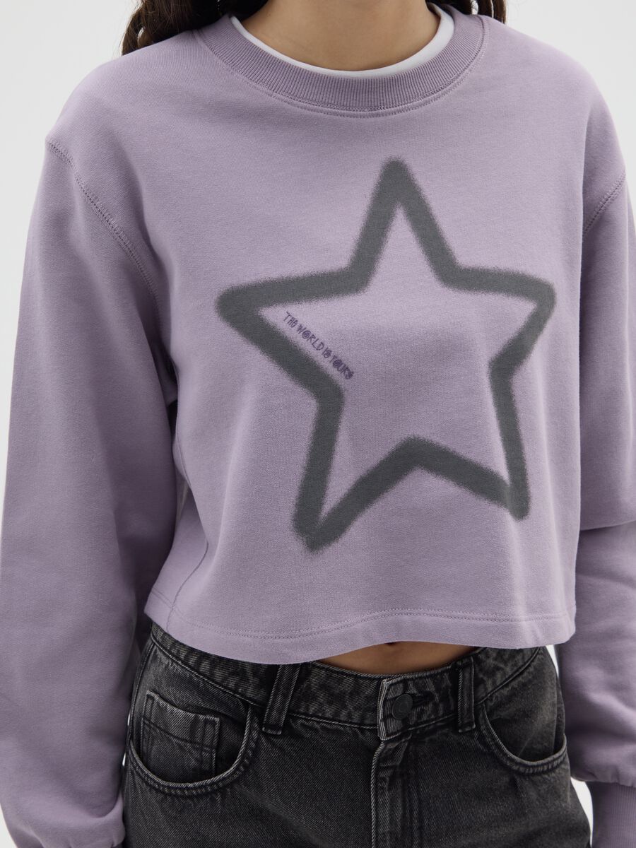 Felpa da ragazza in puro cotone viola regular fit con stampa_2