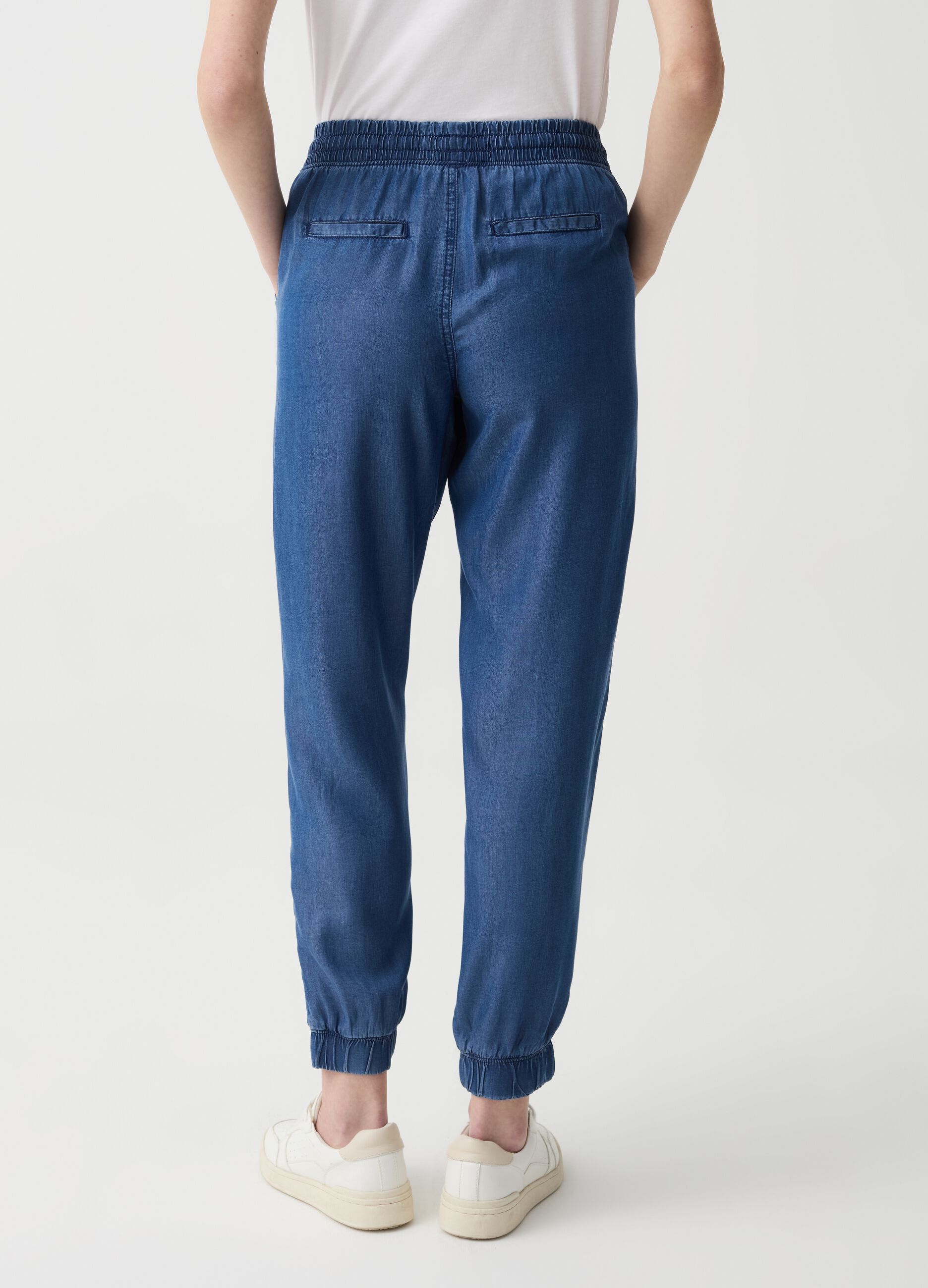 Joggers in fluid denim-effect fabric