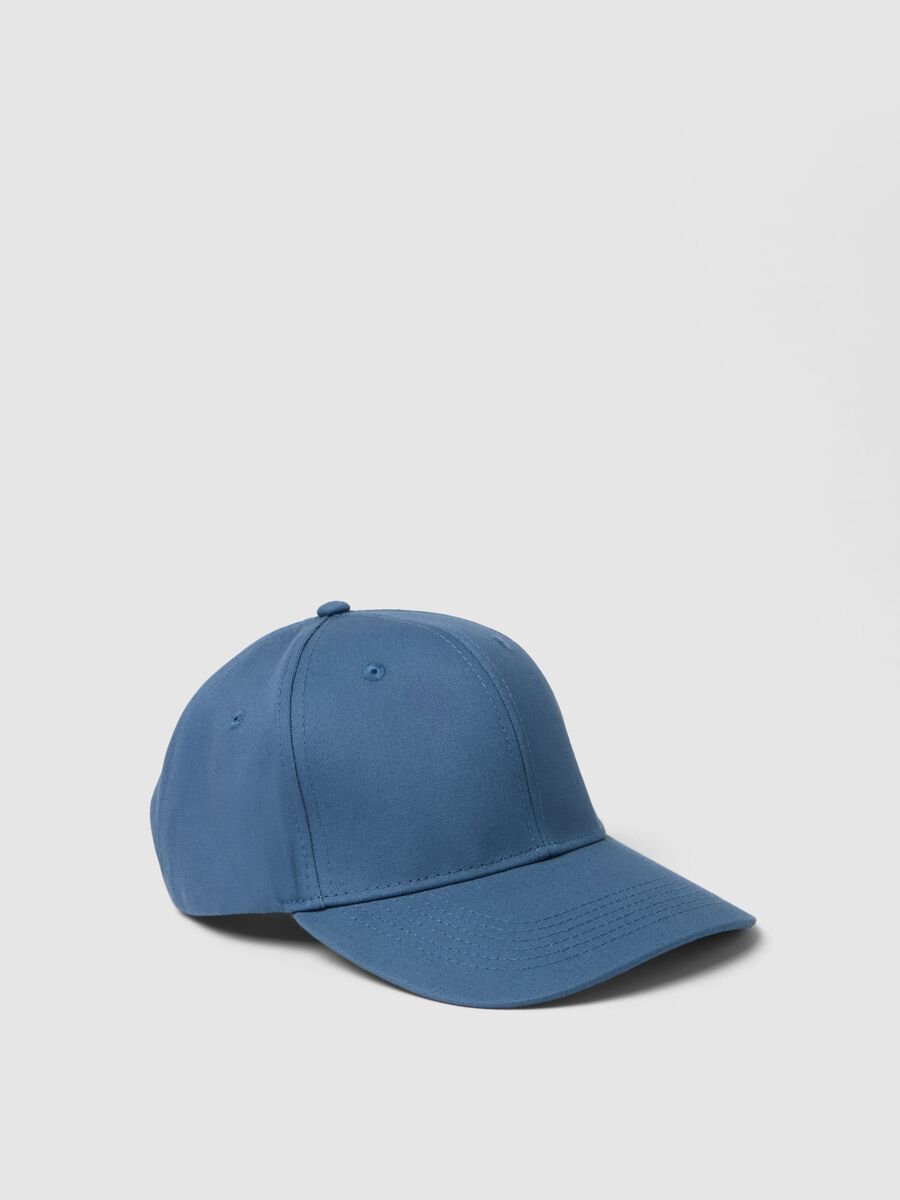 Pure cotton blue baseball cap with adjustable closure_0