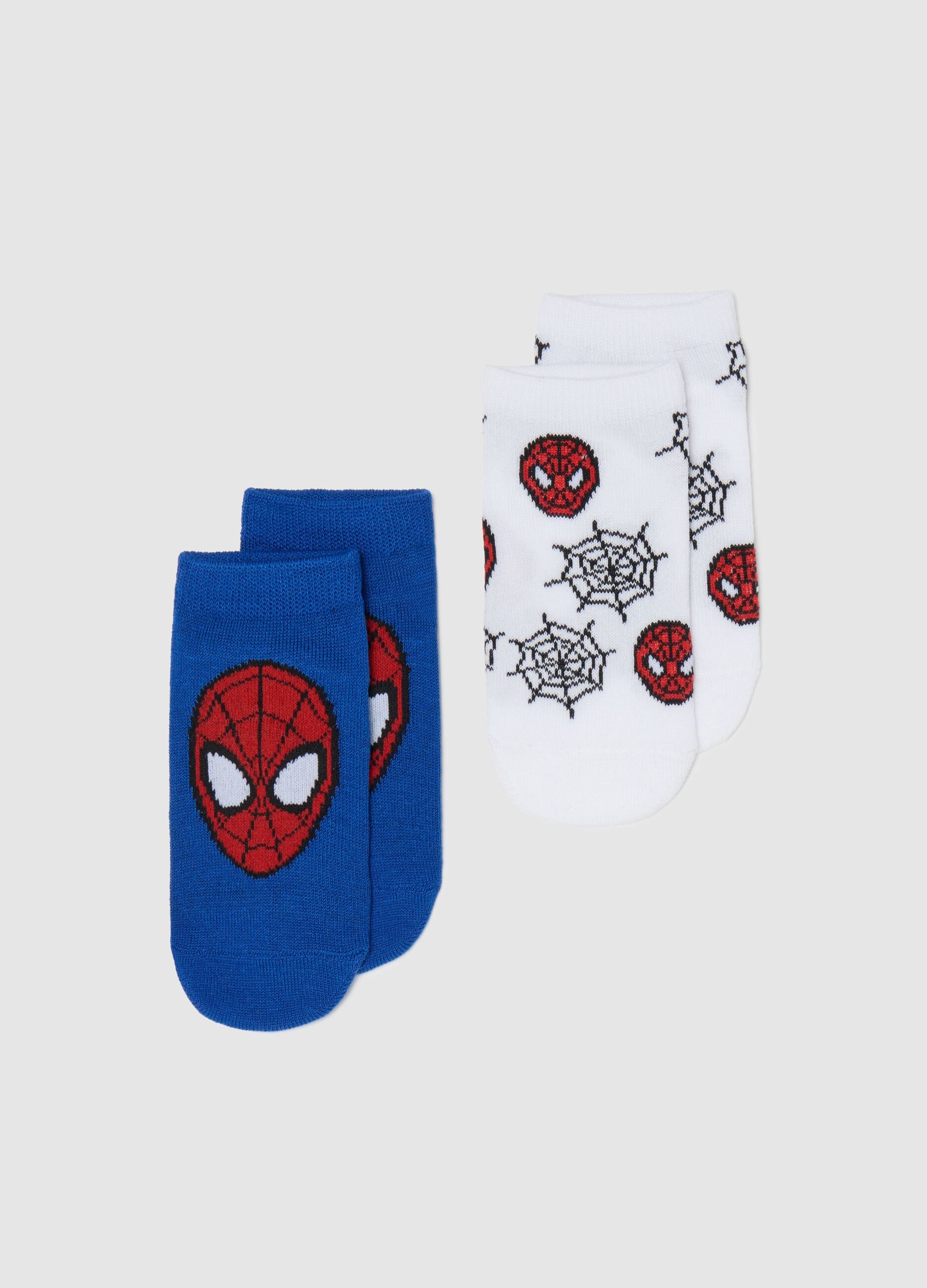 Two-pair pack short blue and white socks with Spider-Man design