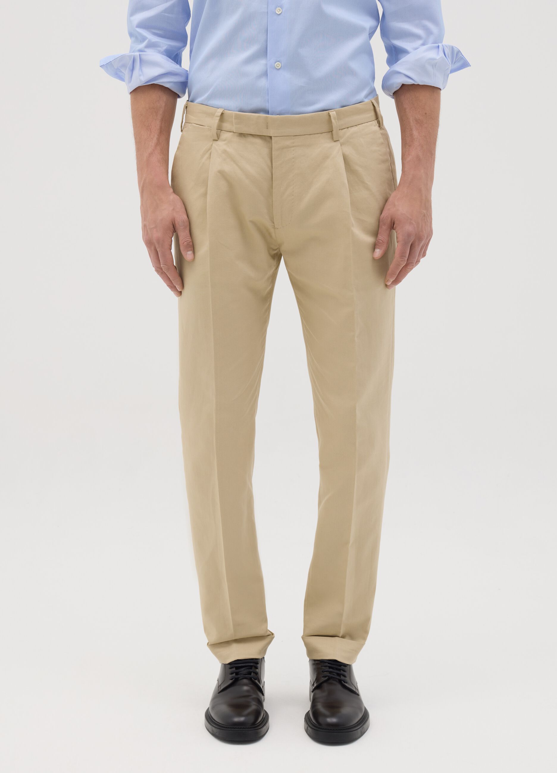 Pantaloni da uomo in cotone e lino beige regular fit