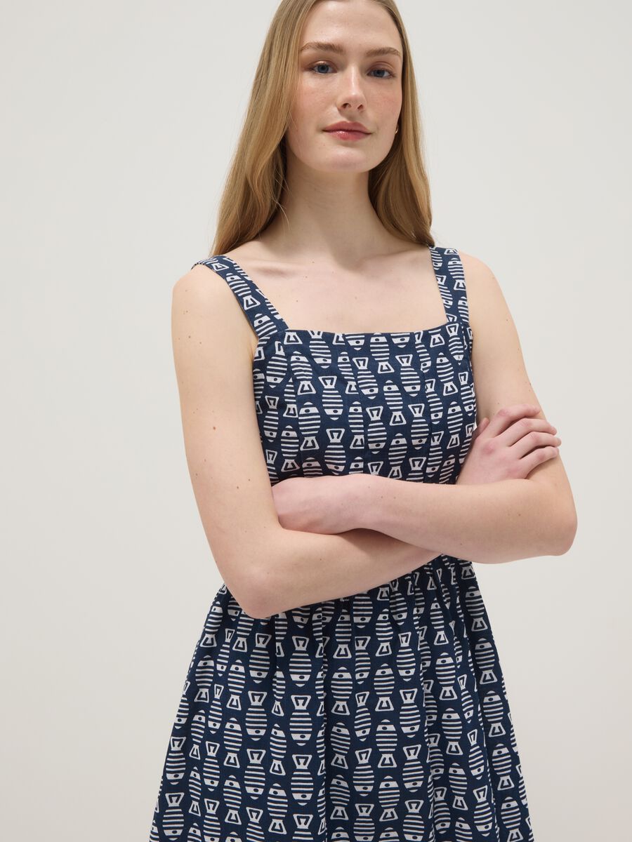 Blue pure cotton strappy dress with a summer print_3