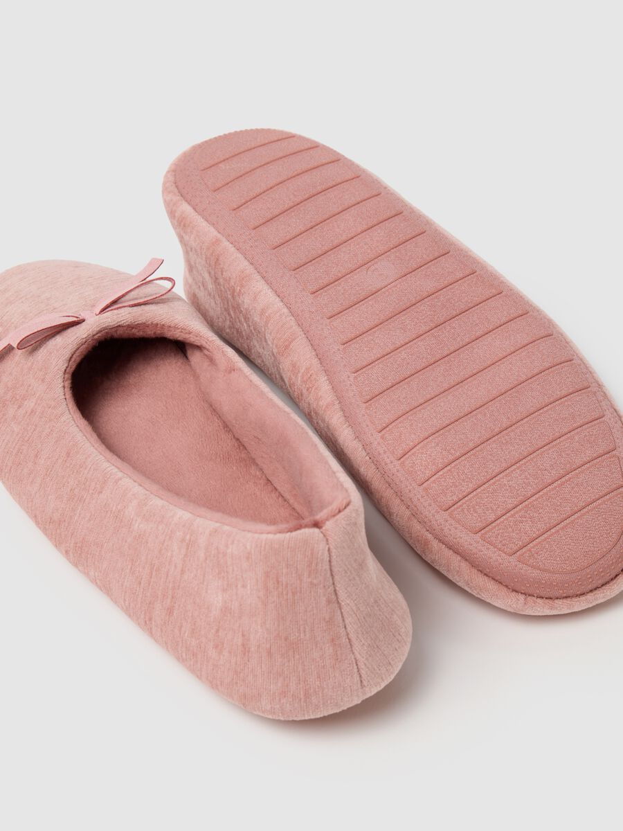 Women's pink velvet ballet flats with bow_2