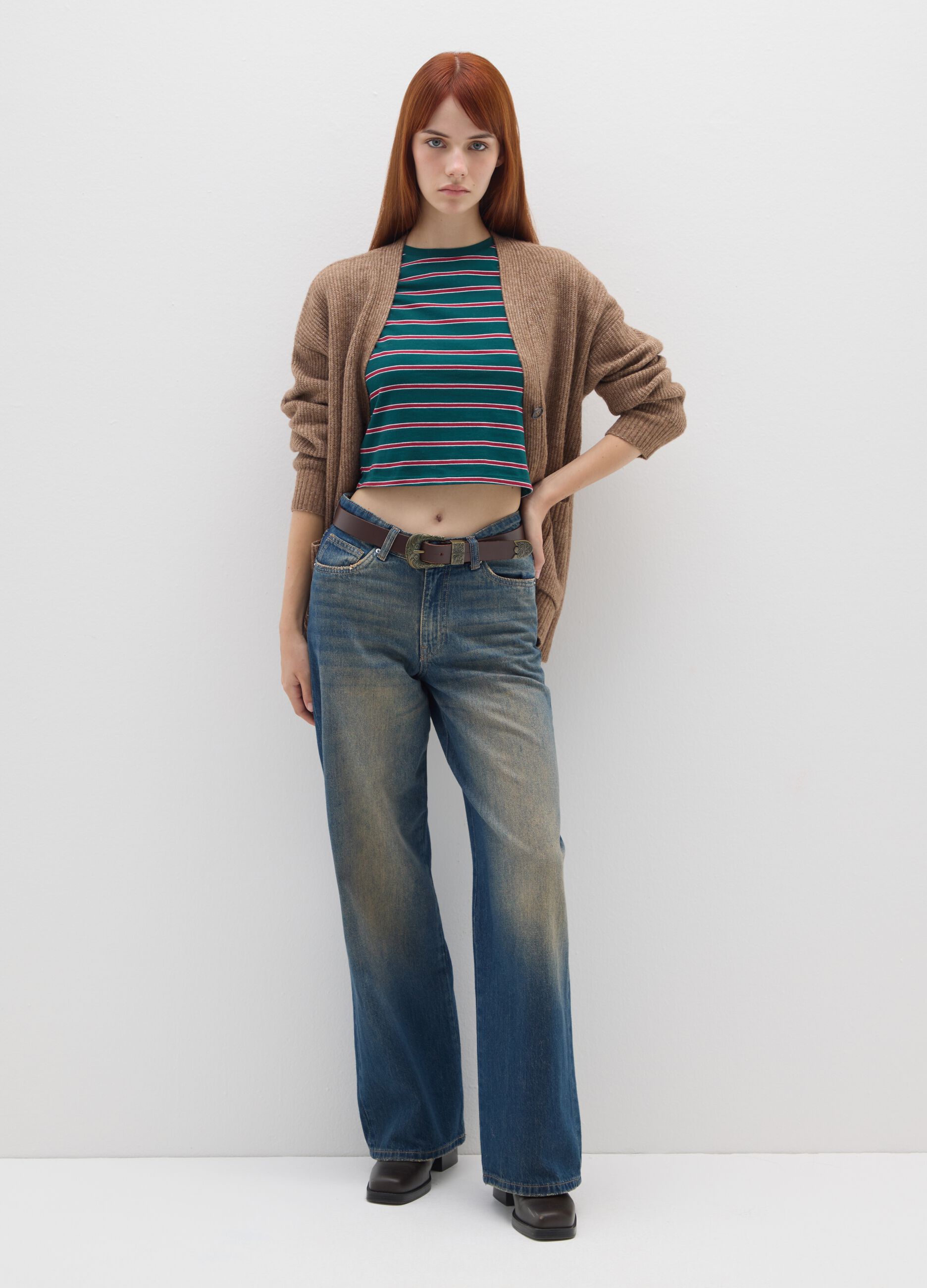 Brown oversized fit cardigan with buttons