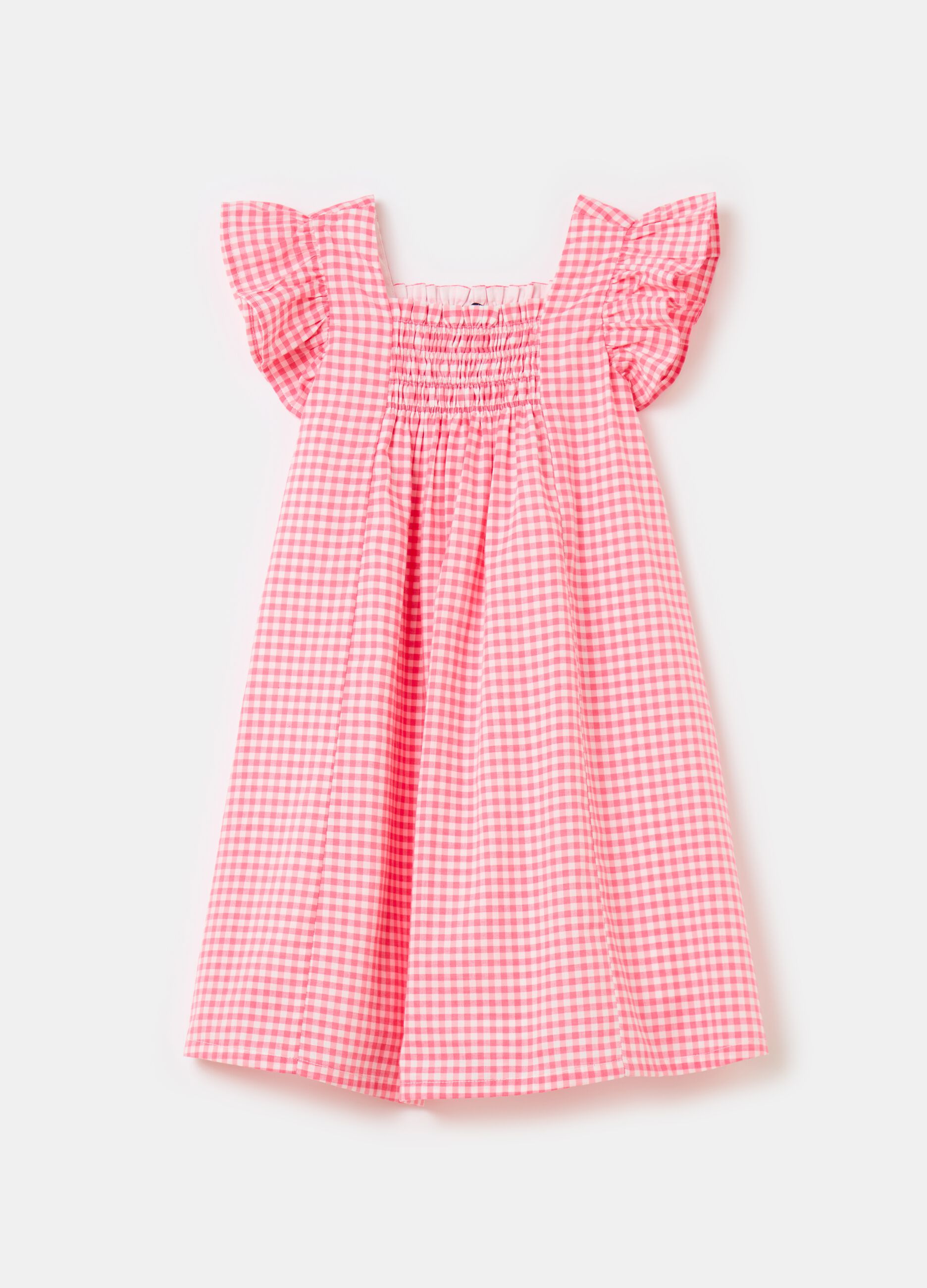 Gingham dress in cotton with smock stitch