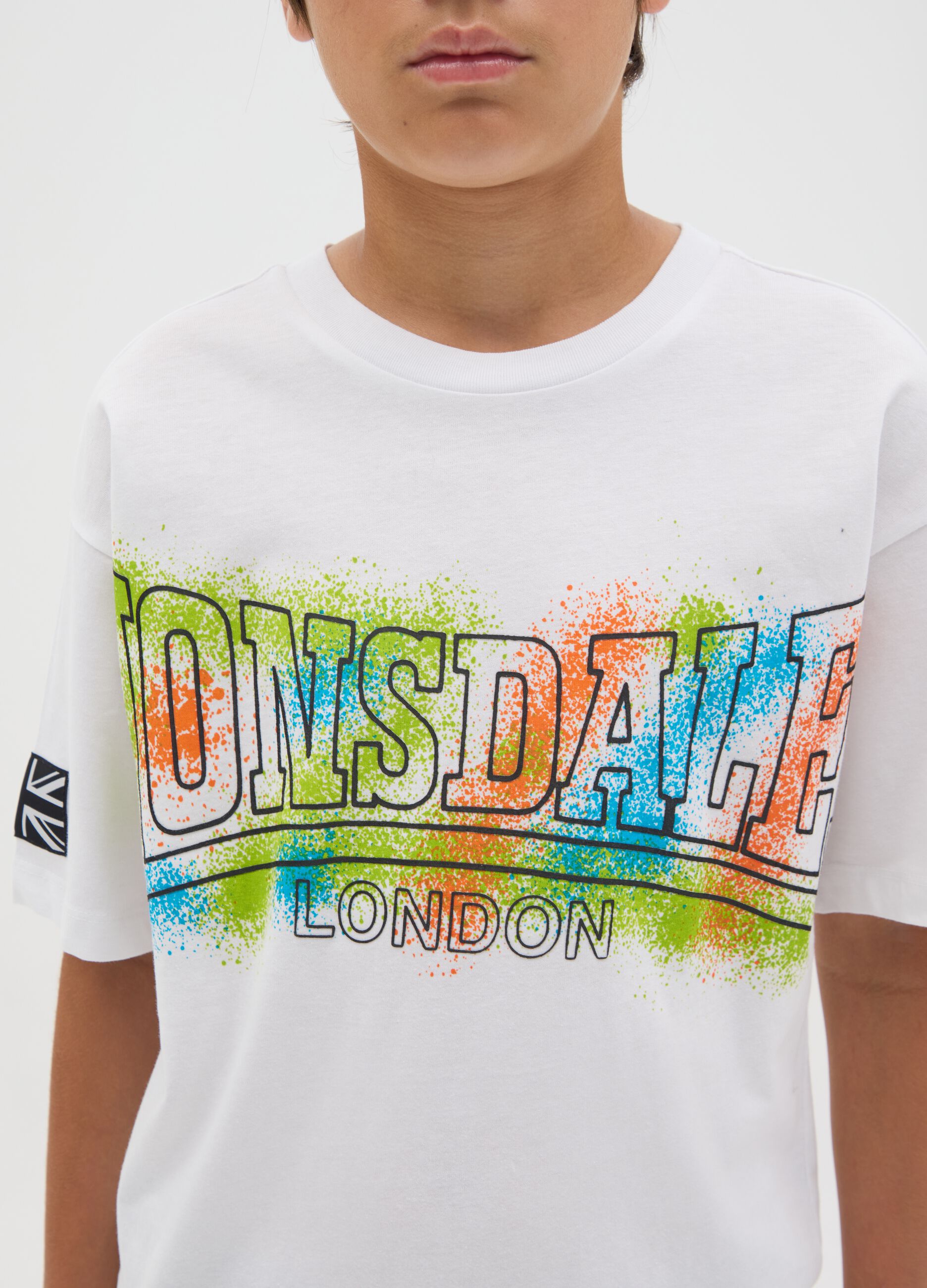 White Lonsdale T-shirt with multicolour print