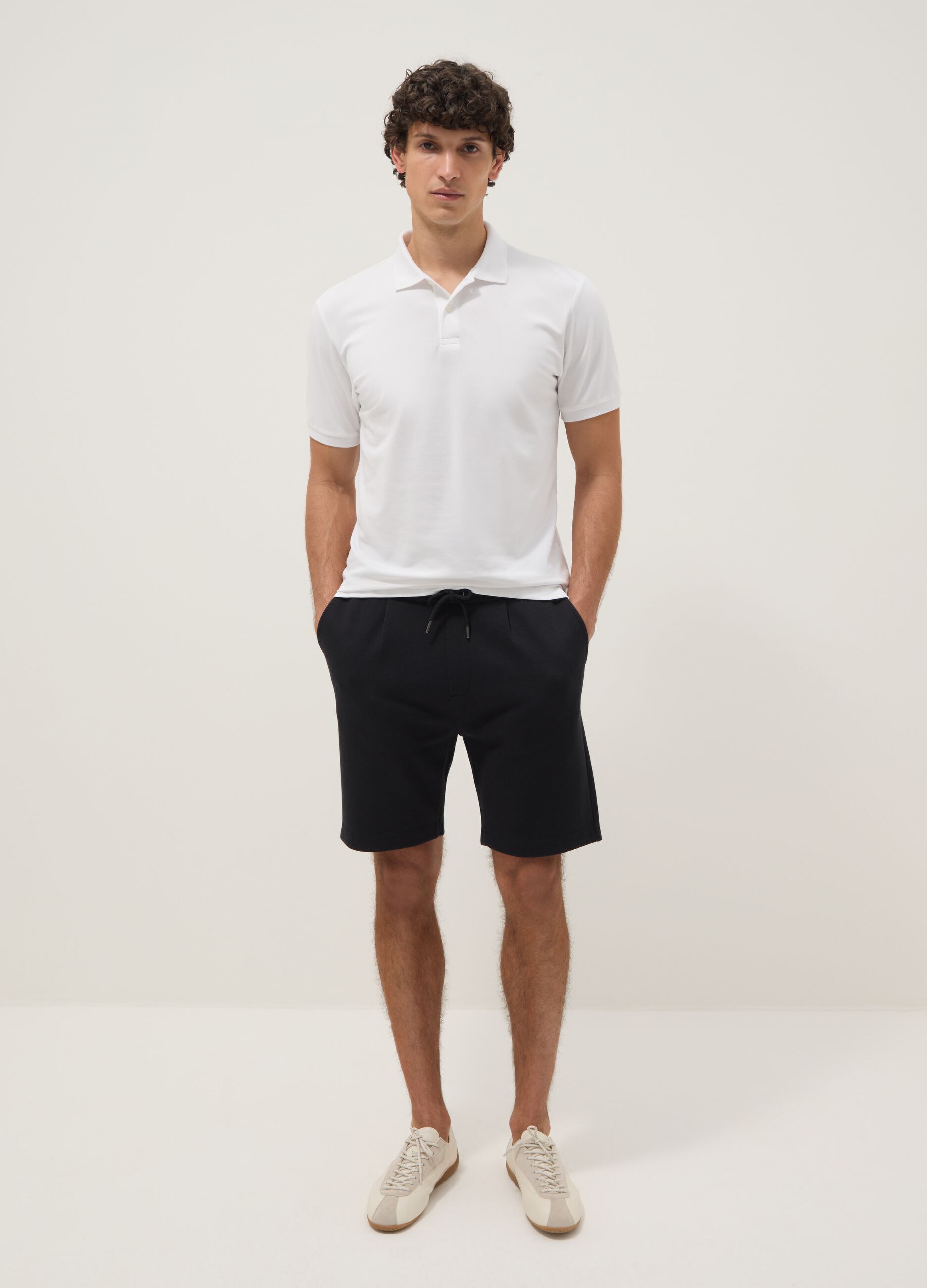 Black pure cotton regular-fit shorts with drawstring