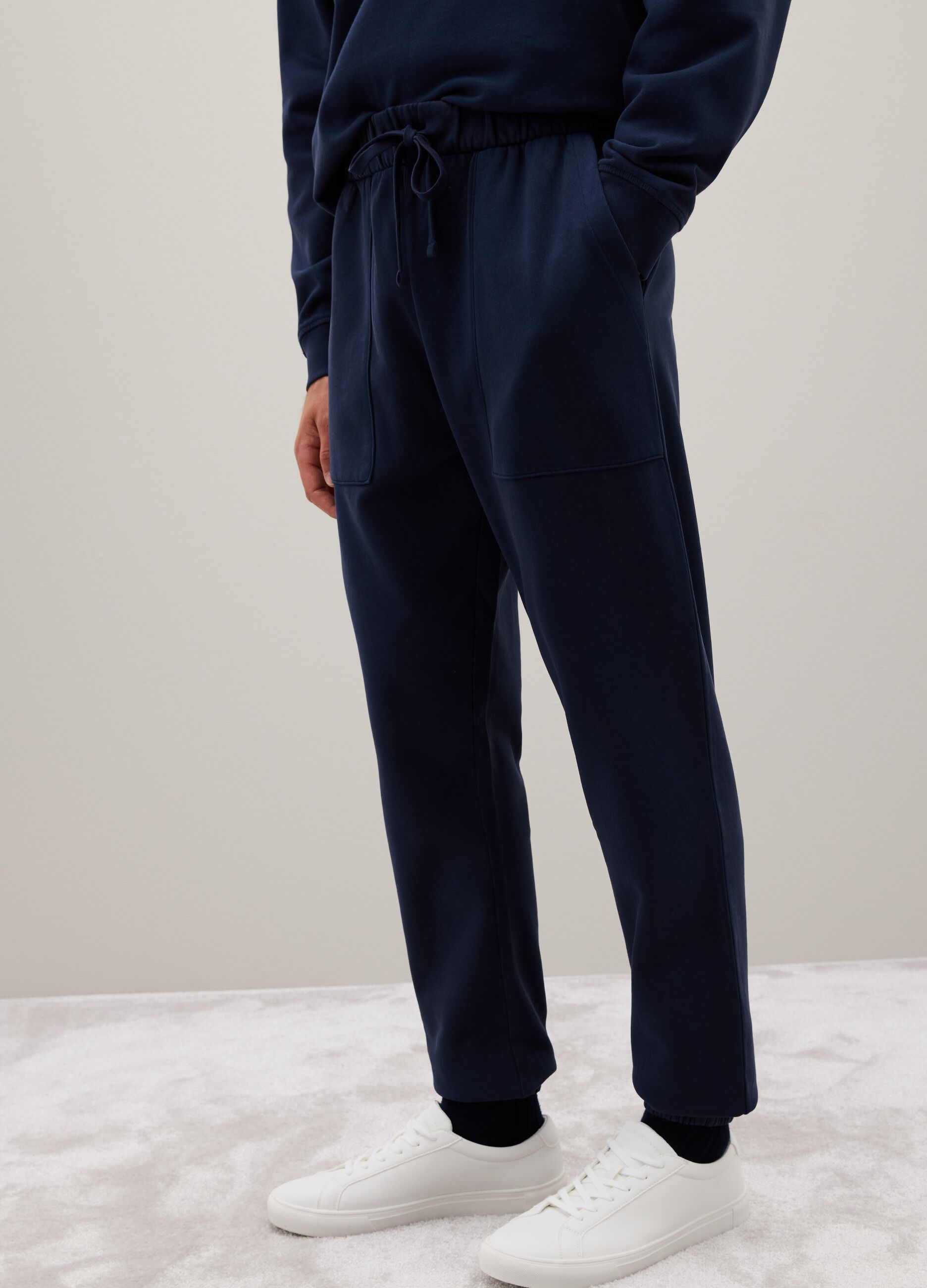 Blue cotton trousers with elastic waistband