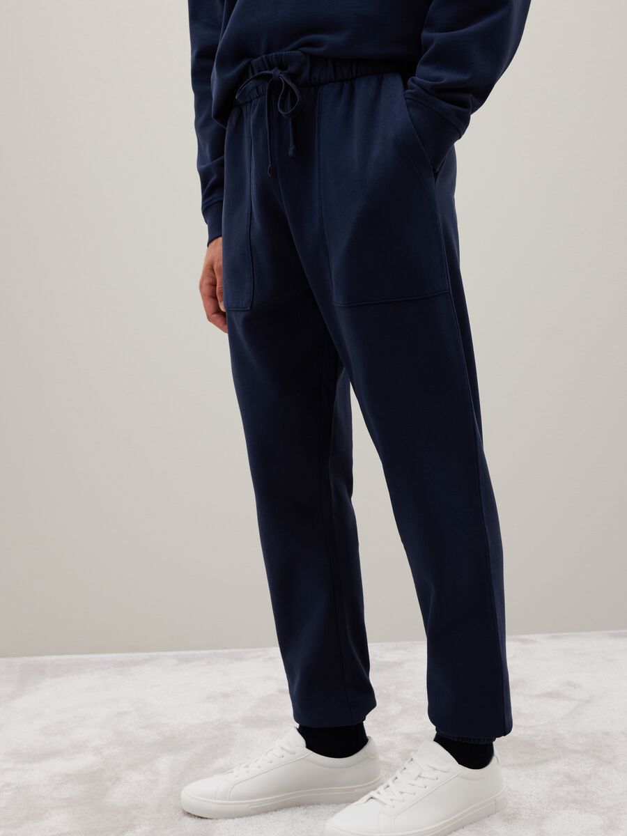 Blue cotton trousers with elastic waistband_2